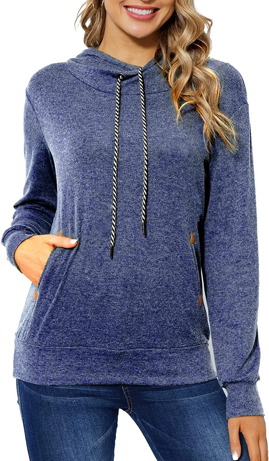 Begonia.K Women Lightweight Pullover Hoodies Casual Long Sleeve Drawstring Pullover Sweatshirts with Pockets