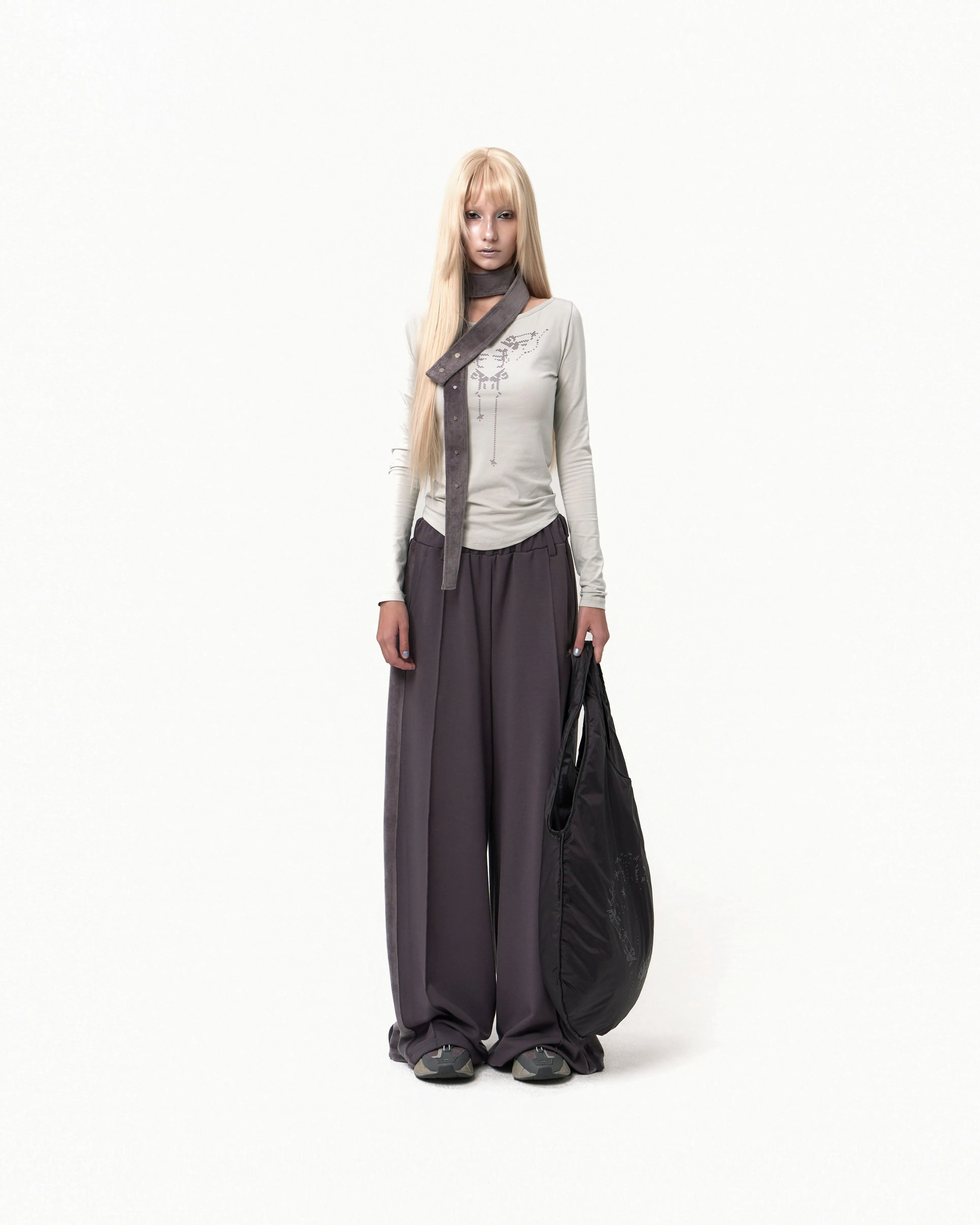 Belt Wide Sweat Pants Charcoal