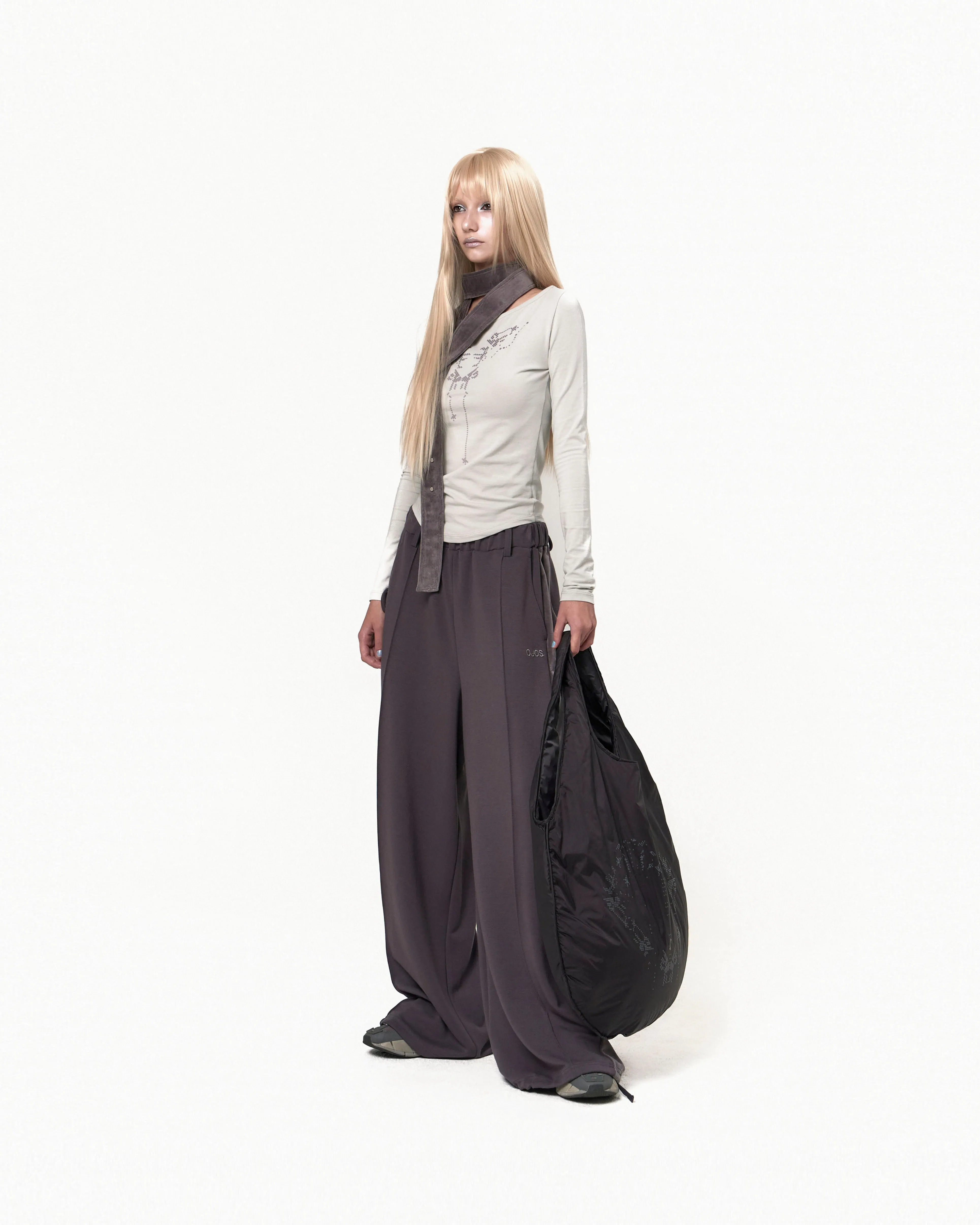 Belt Wide Sweat Pants Charcoal