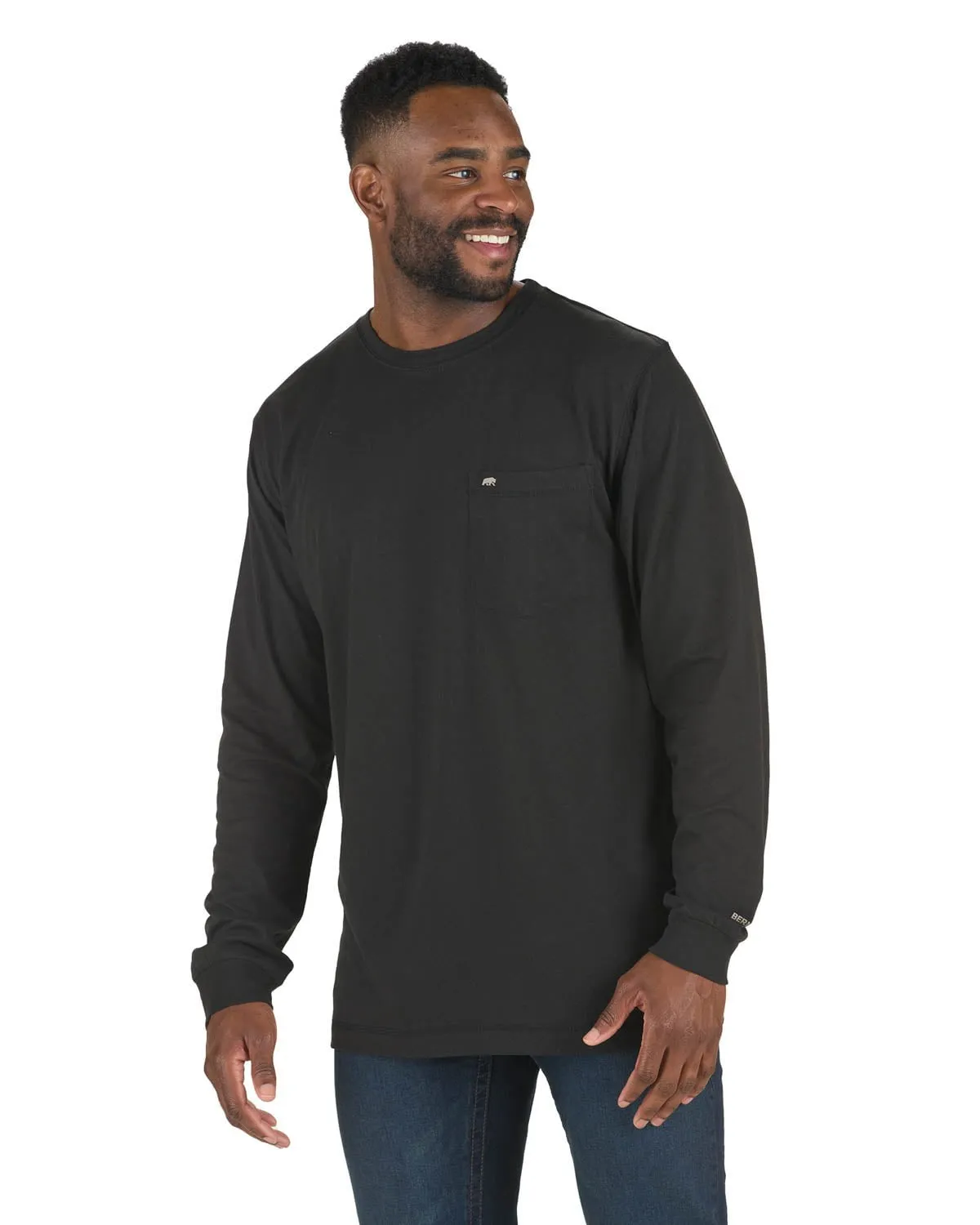 Berne Mens Black Cotton Blend Lightweight Performance Tee L/S