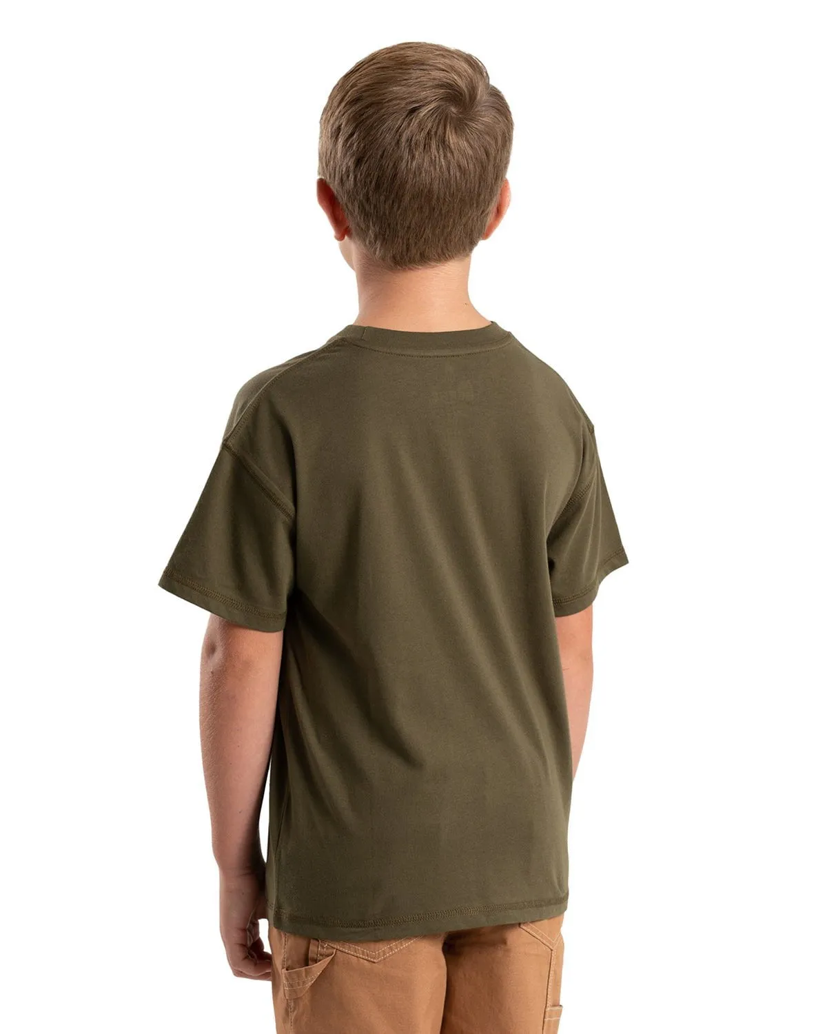 Berne Youth Unisex Outdoor Logo Cedar Green Cotton Blend S/S T-Shirt