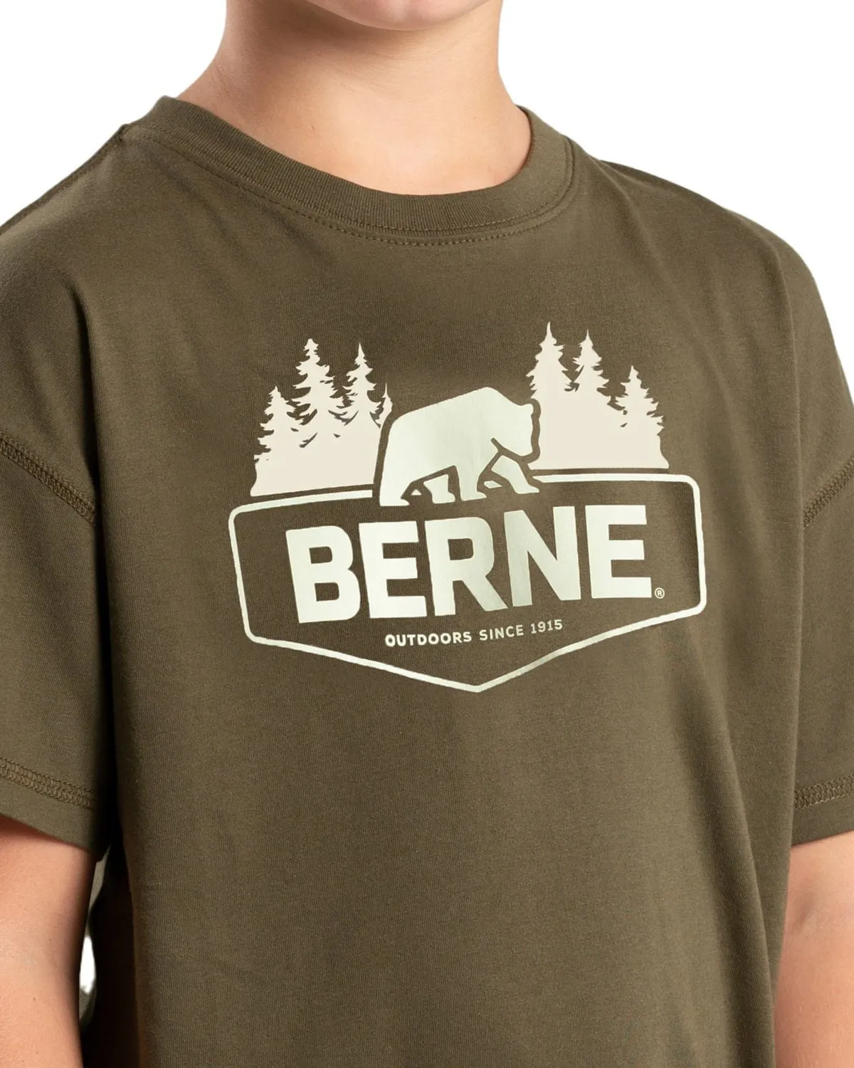 Berne Youth Unisex Outdoor Logo Cedar Green Cotton Blend S/S T-Shirt