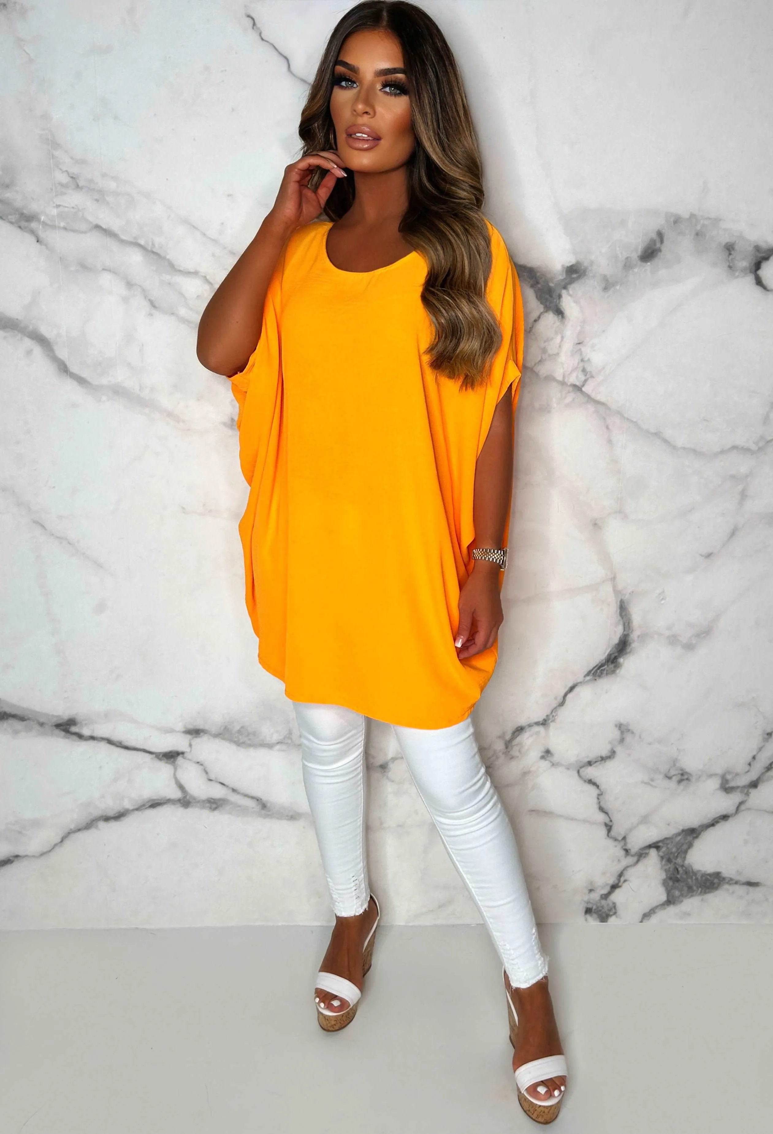 Between Us Orange Reversible Cut Out Blouse