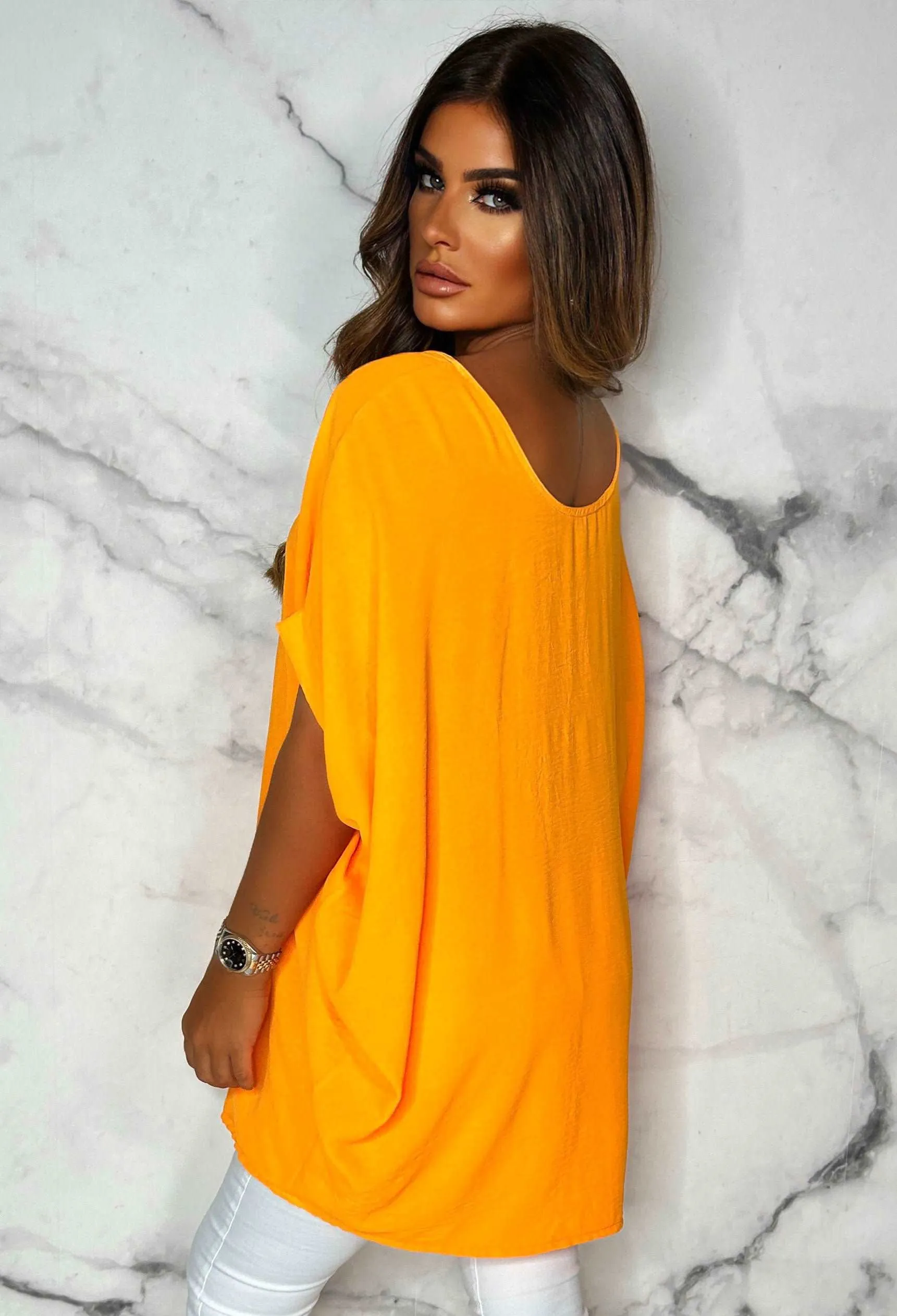 Between Us Orange Reversible Cut Out Blouse