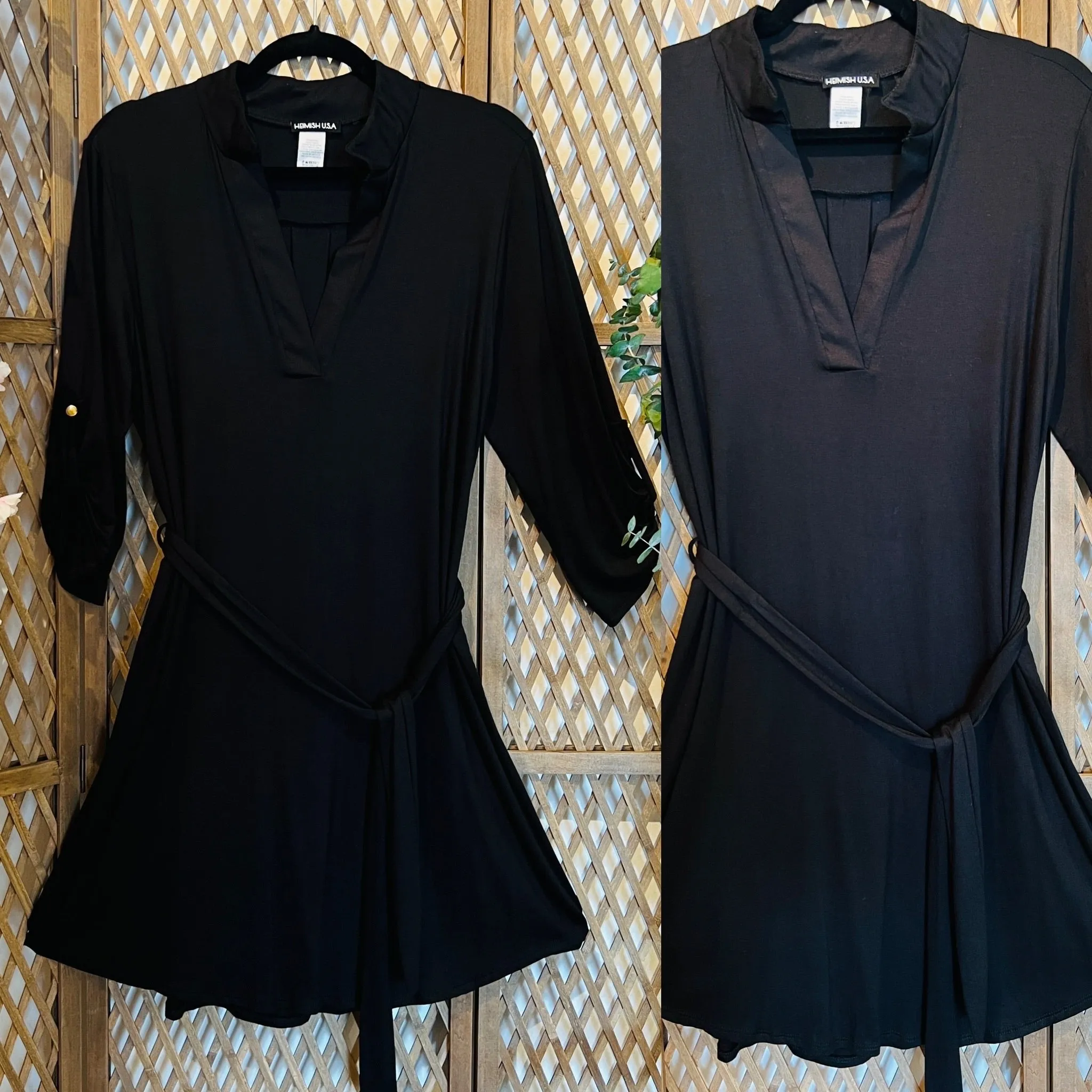 Black Mandarin Neck Front Tie Dress