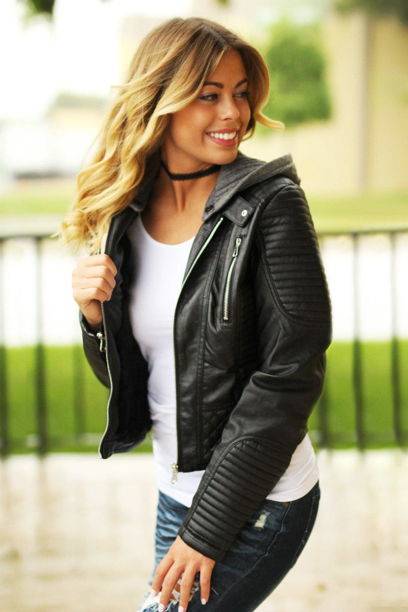 Black Moto Hooded Jacket