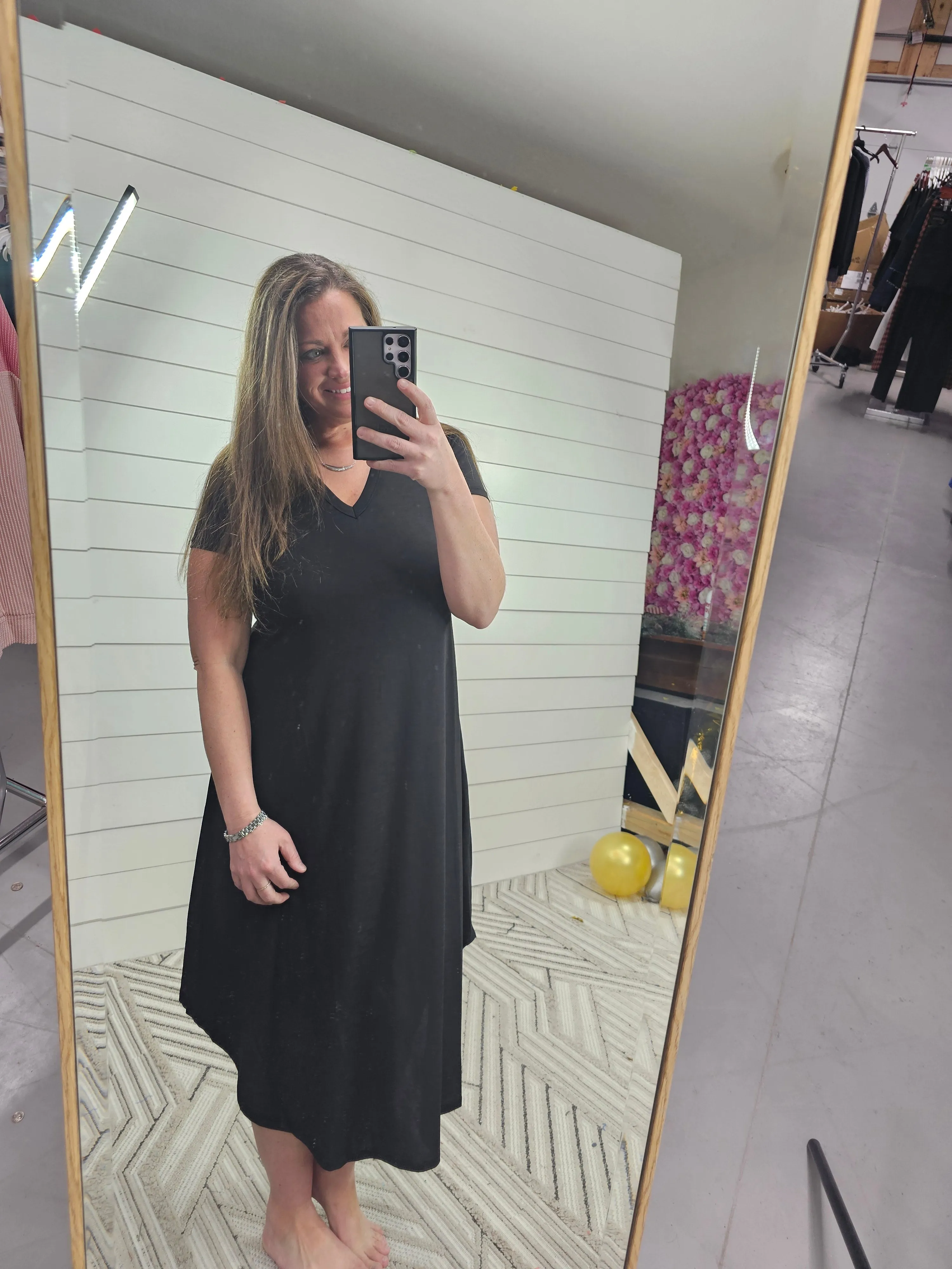 BLACK V NECK MAXI DRESS