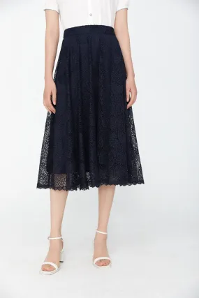 Black Yarn Lace Umbrella Midi Skirt