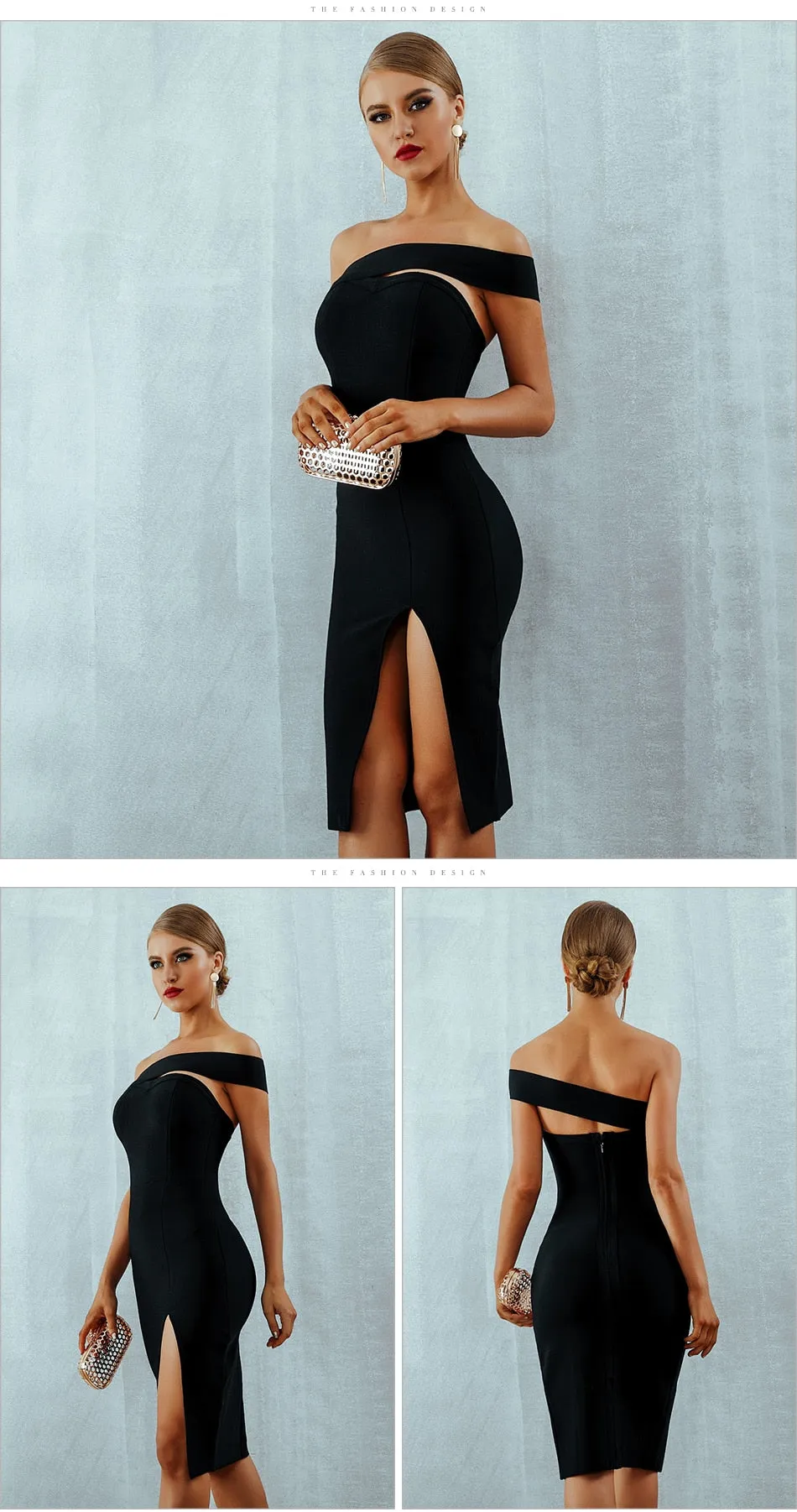 Bodycon Bandage Summer Sexy Elegant Black One Shoulder Midi Celebrity Runway Party Dress