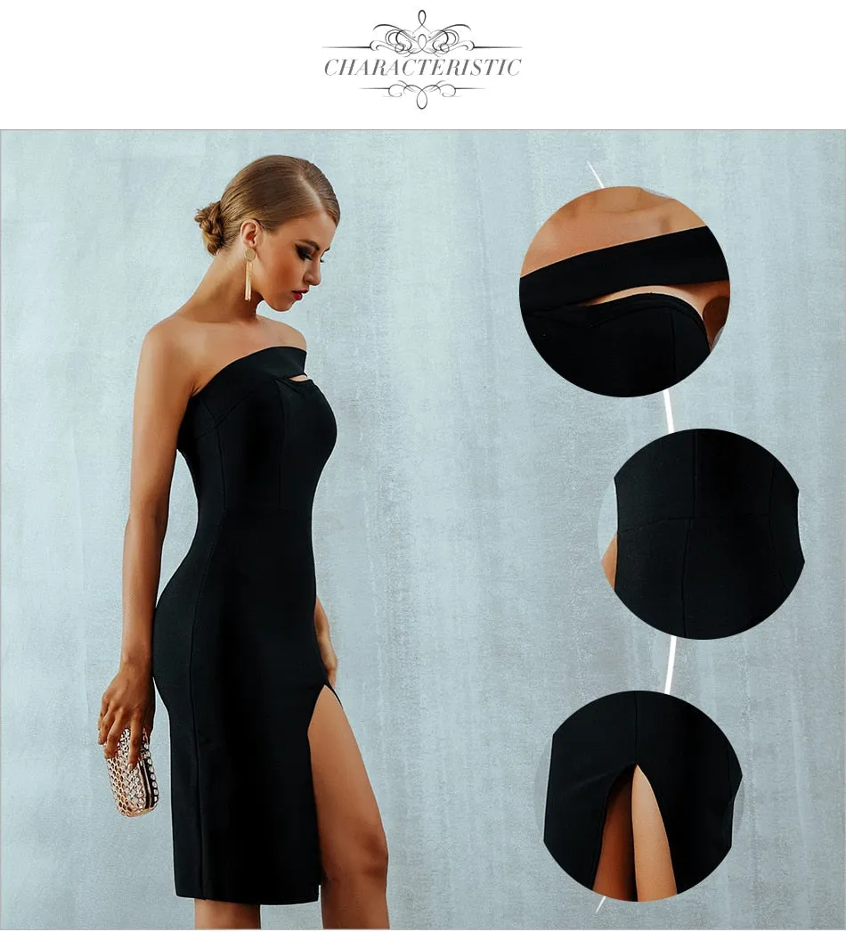 Bodycon Bandage Summer Sexy Elegant Black One Shoulder Midi Celebrity Runway Party Dress