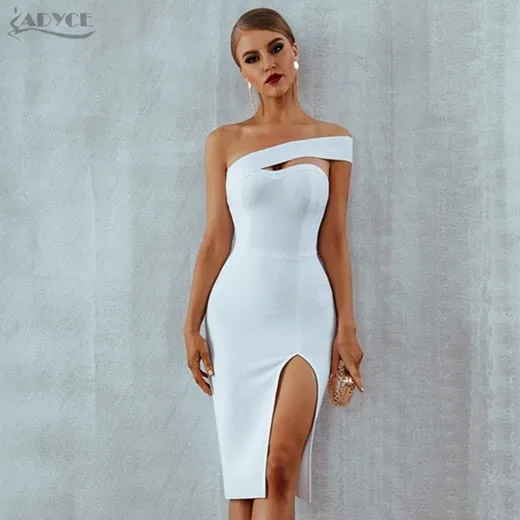 Bodycon Bandage Summer Sexy Elegant Black One Shoulder Midi Celebrity Runway Party Dress