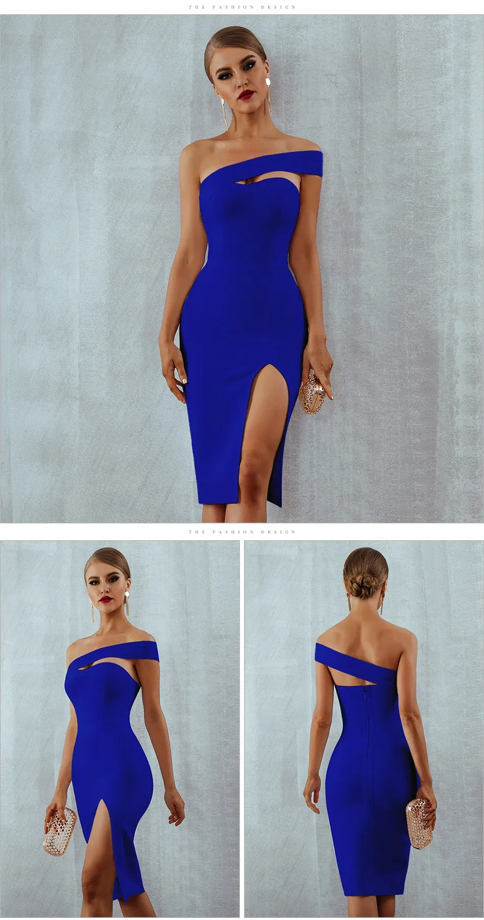 Bodycon Bandage Summer Sexy Elegant Black One Shoulder Midi Celebrity Runway Party Dress