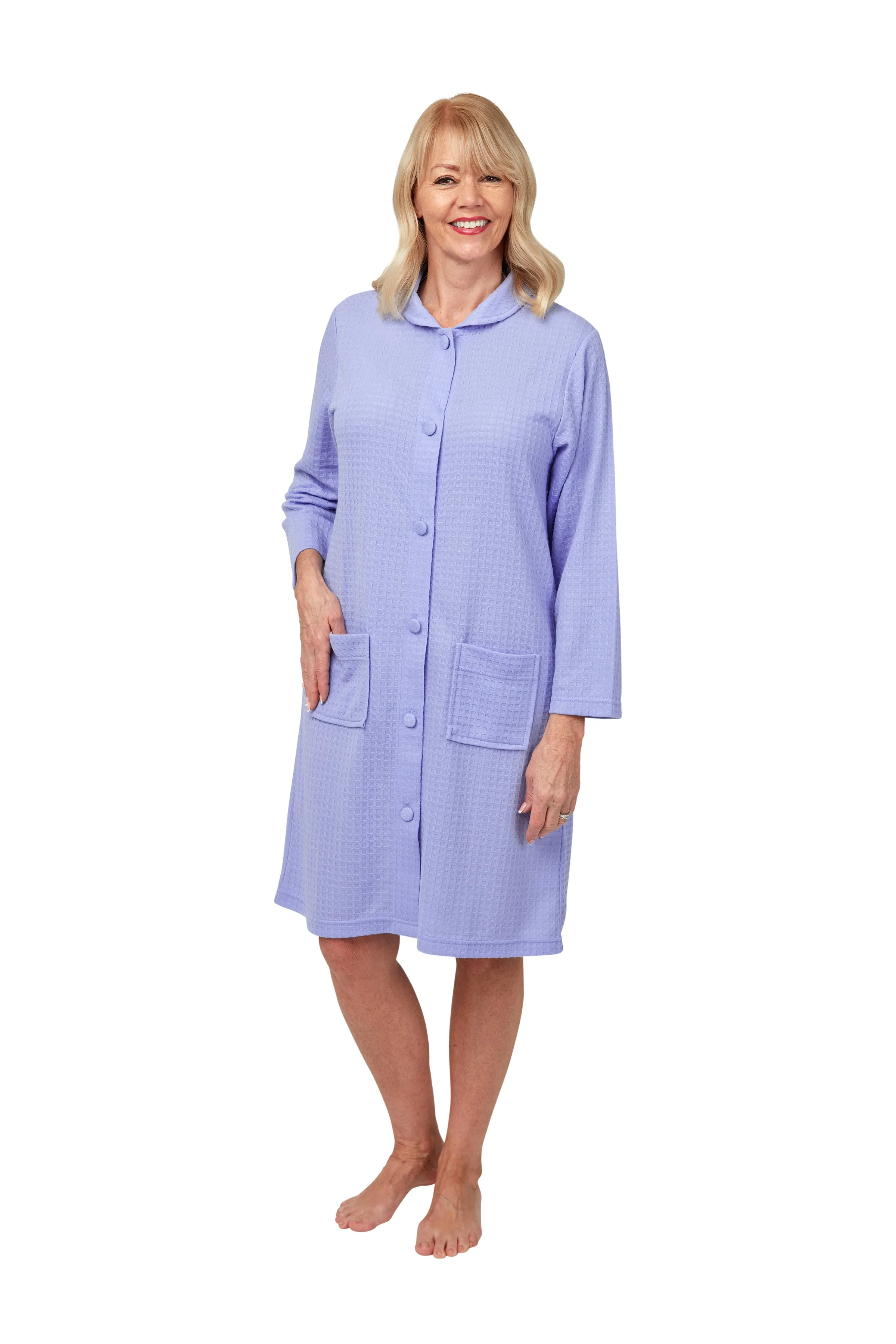 Bonnie Lilac Waffle Button Through House Coat - Marlon