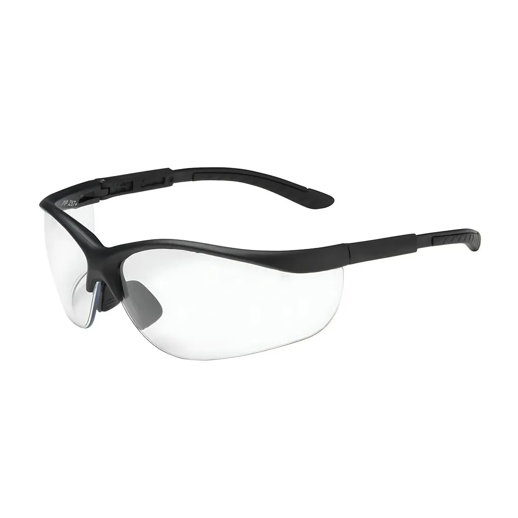 Bouton Optical 250-21-0400 Semi-Rimless Safety Glasses with Black Frame, Clear Lens and Anti-Scratch Coating