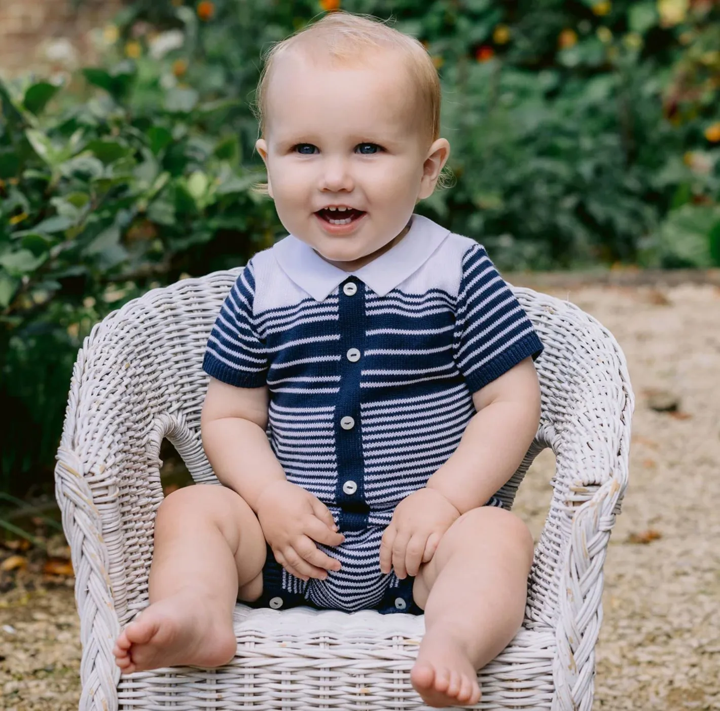 Boys Navy  Striped Knitted Romper