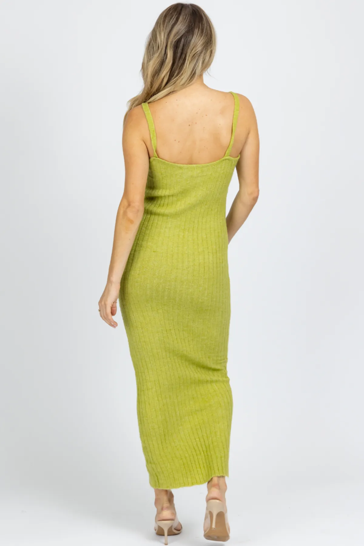 BRIGHT GREEN RIBBED SWEATER MIDI DRESS