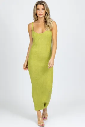 BRIGHT GREEN RIBBED SWEATER MIDI DRESS