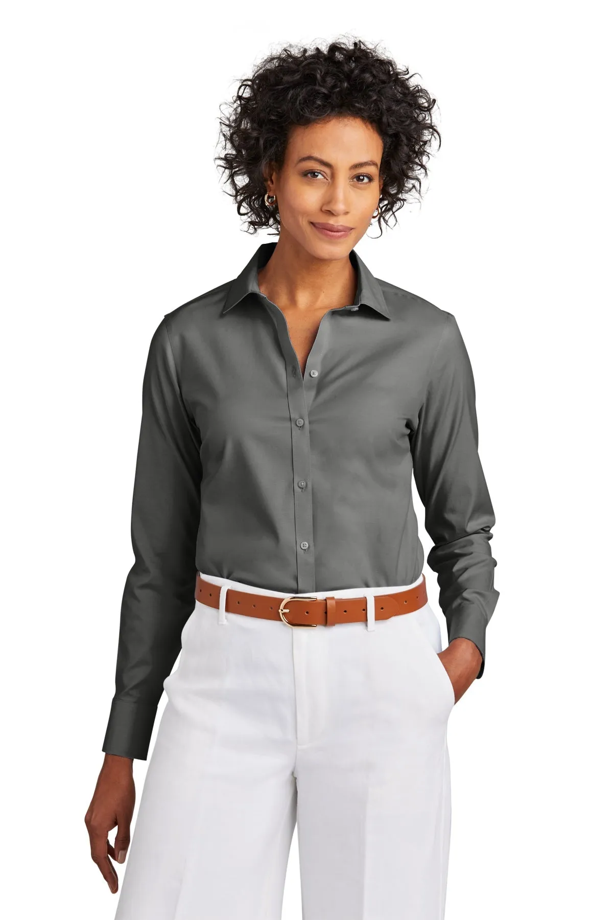 Brooks Brothers Womens Wrinkle-Free Stretch Pinpoint Shirt, Deep Black