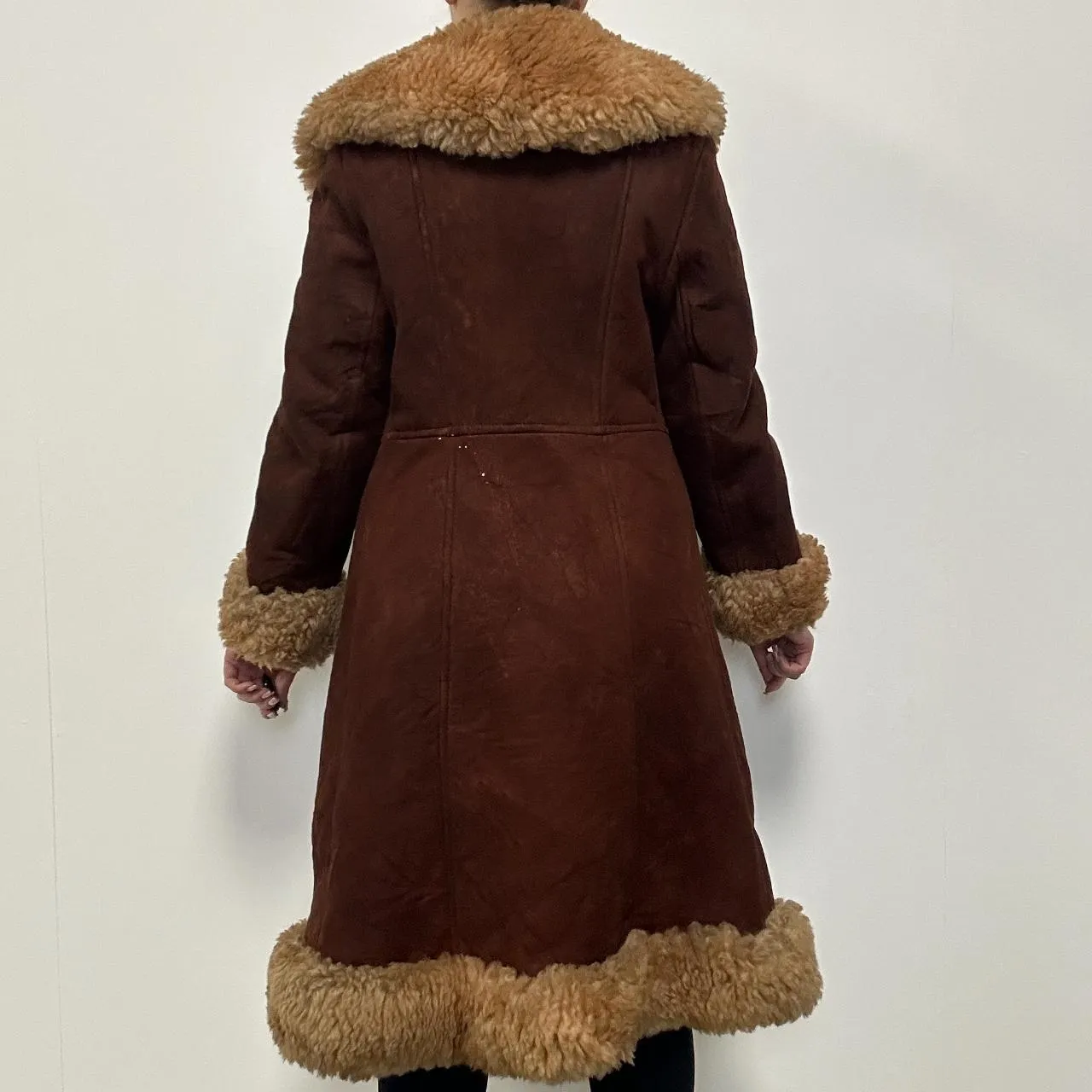 Brown Genuine Sheepskin Shearling Suede Coat - Medium