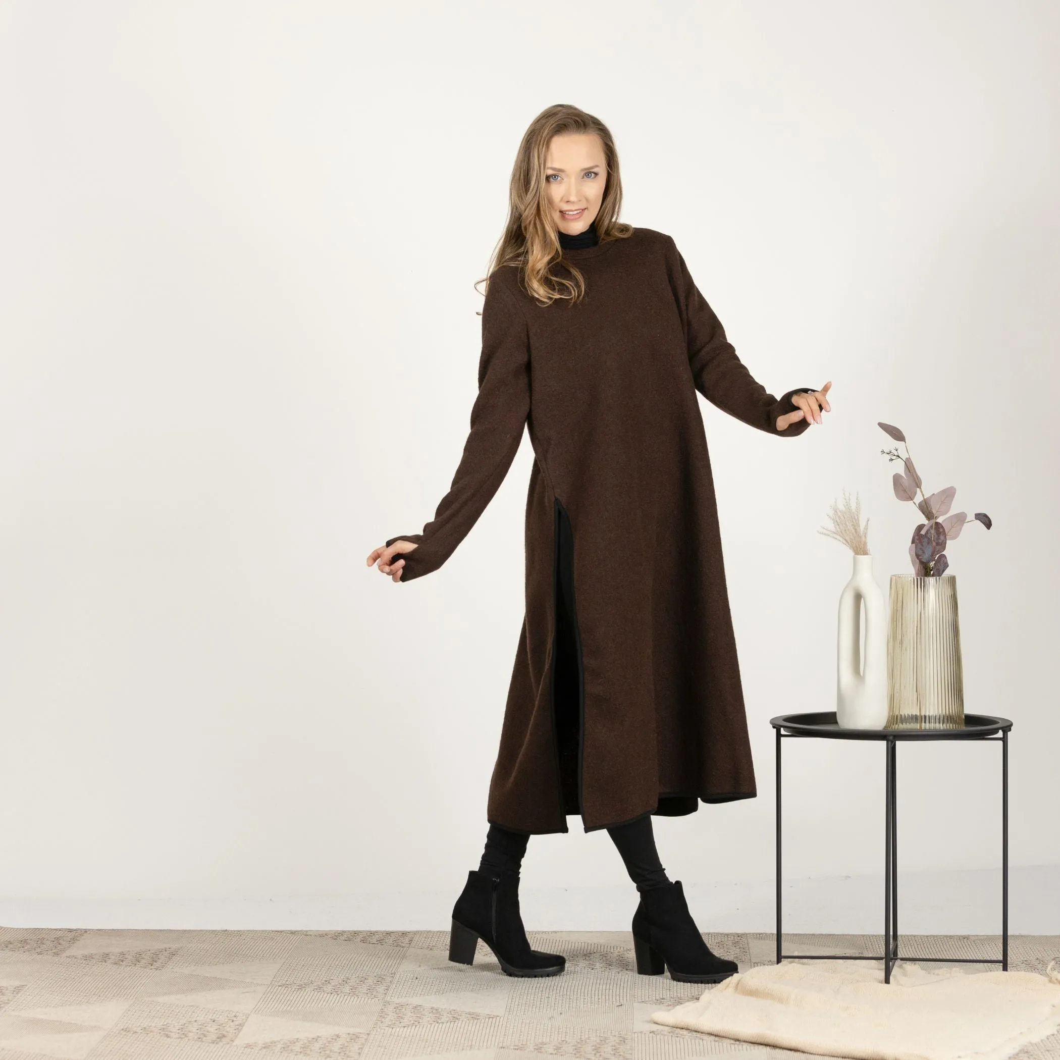 Brown Wool Winter Sweater Dress