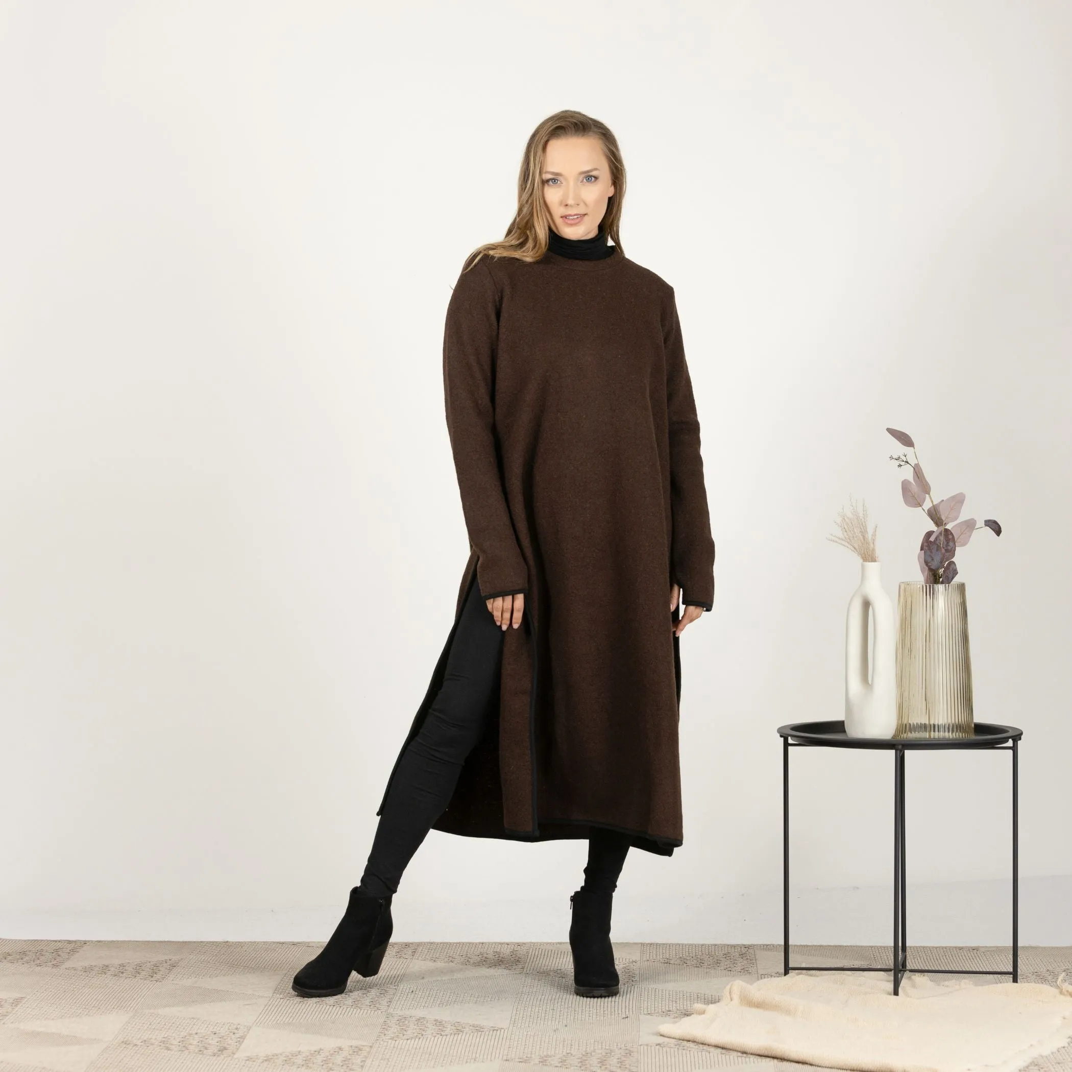 Brown Wool Winter Sweater Dress