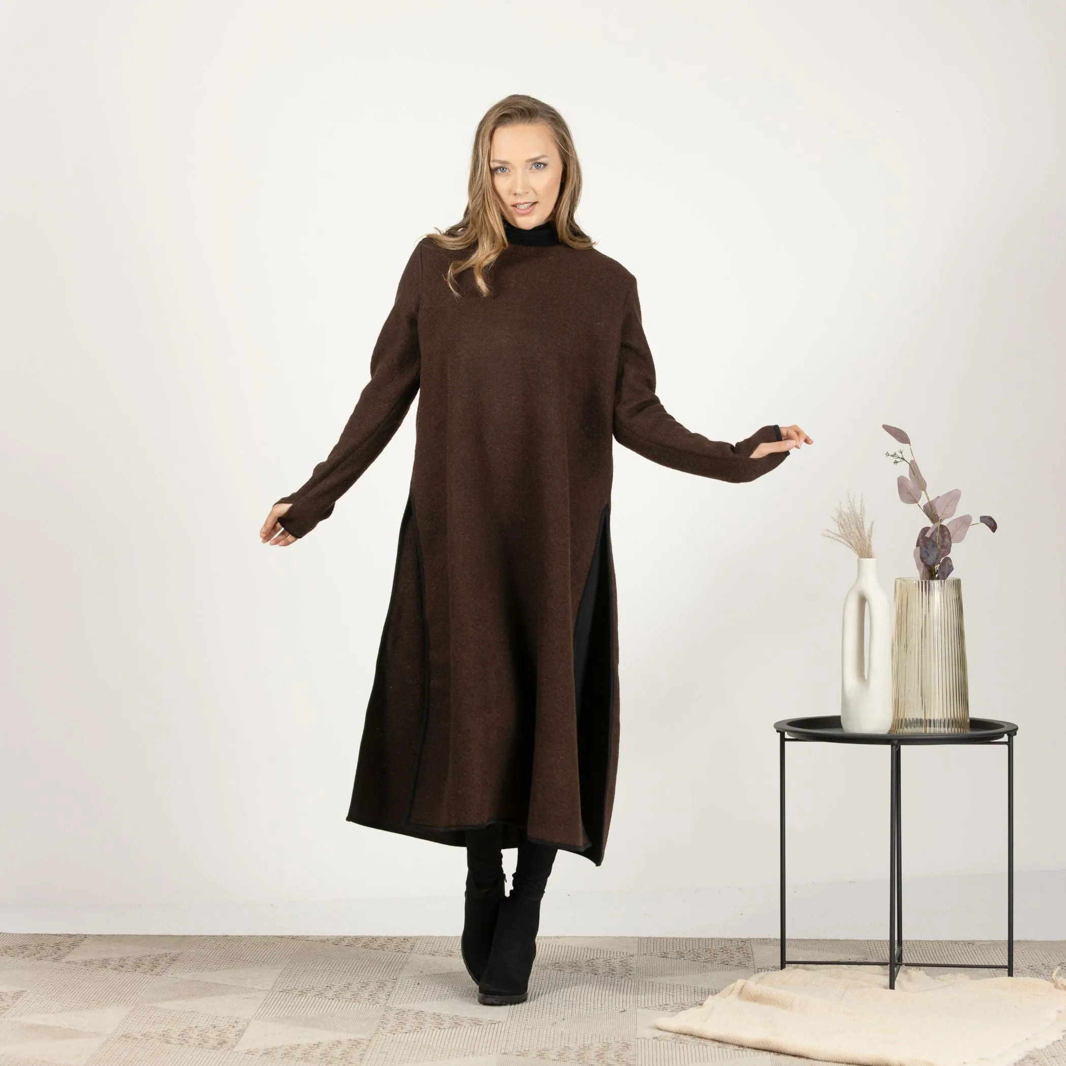 Brown Wool Winter Sweater Dress