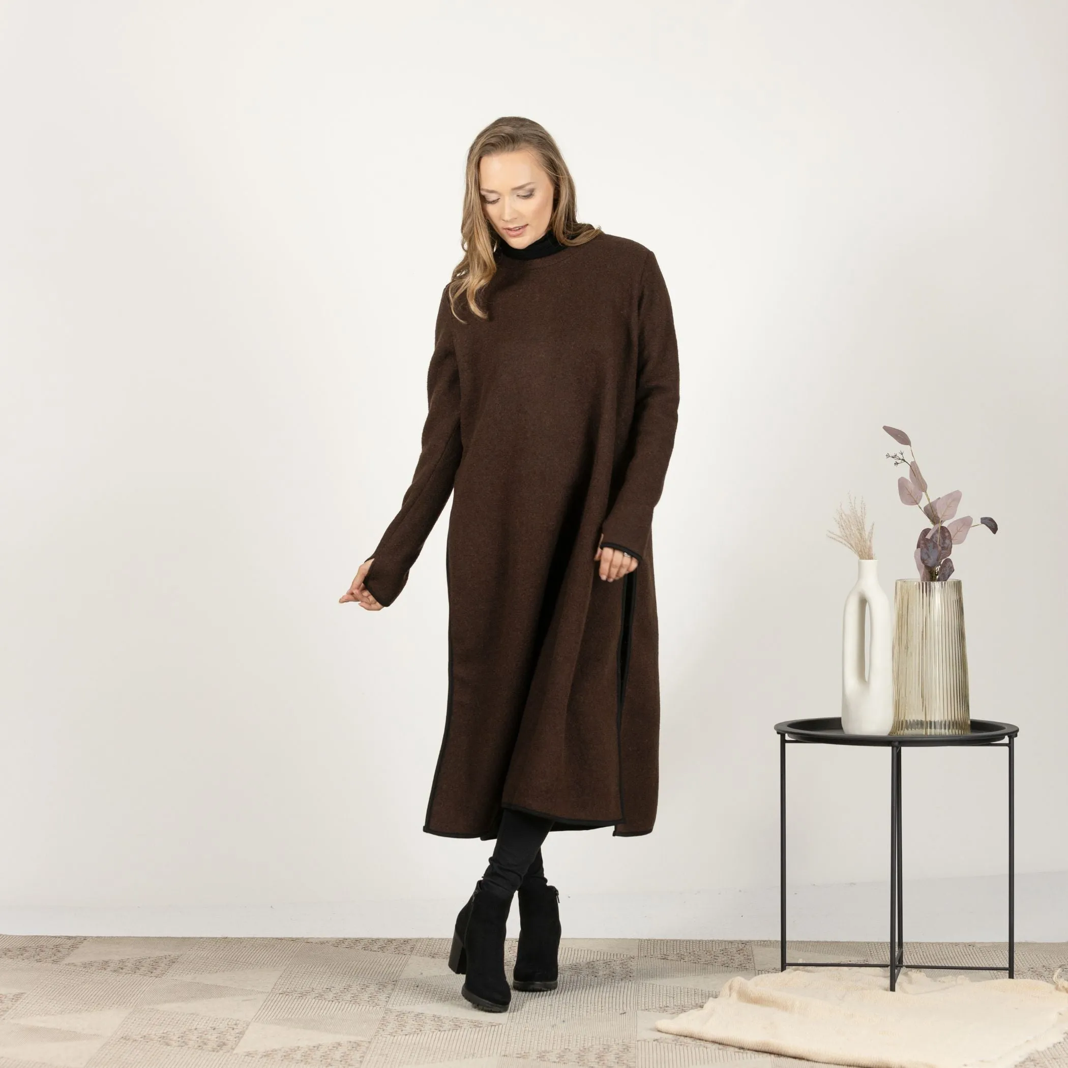 Brown Wool Winter Sweater Dress