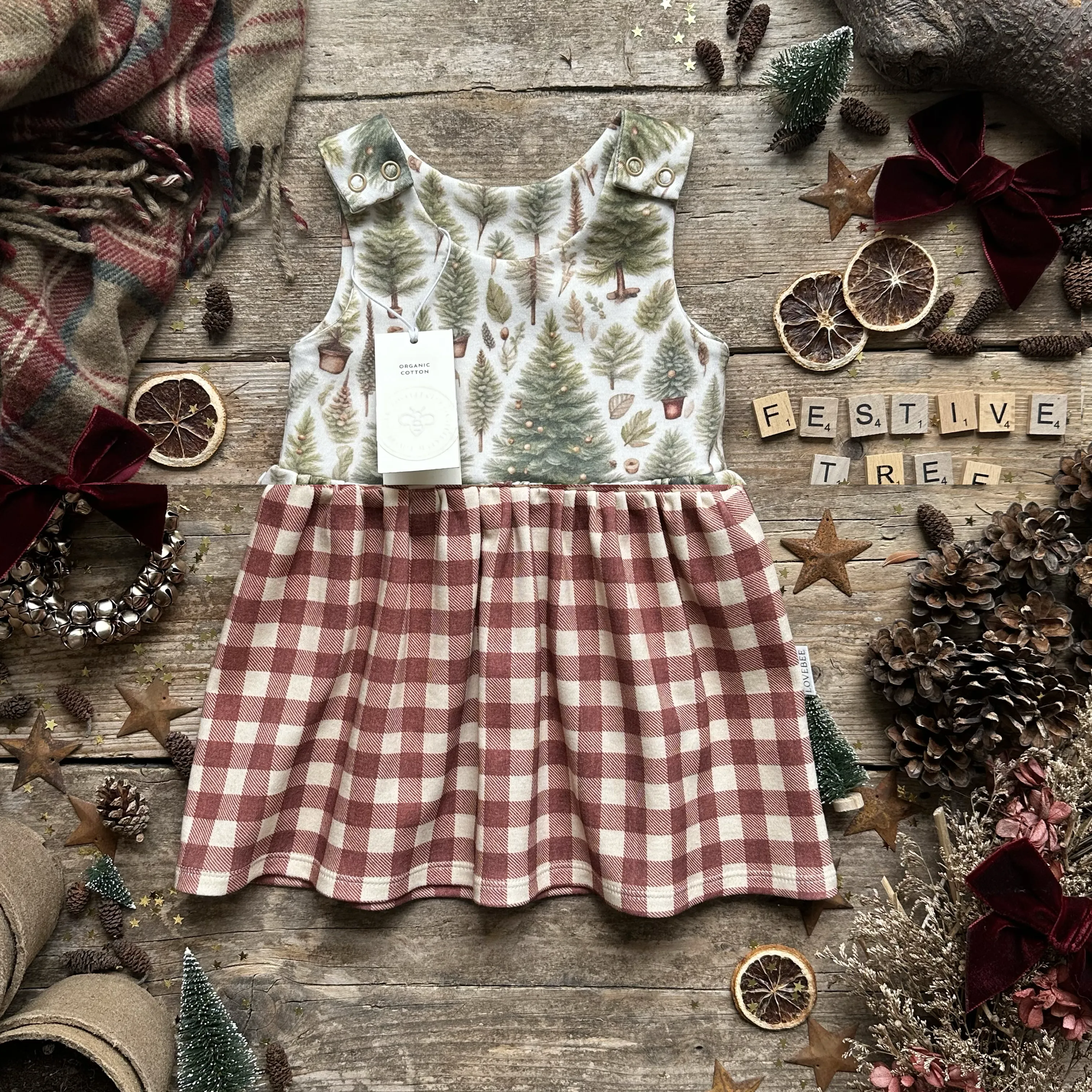 Burgundy Check   Ribbon Christmas Tree Hybrid Dress