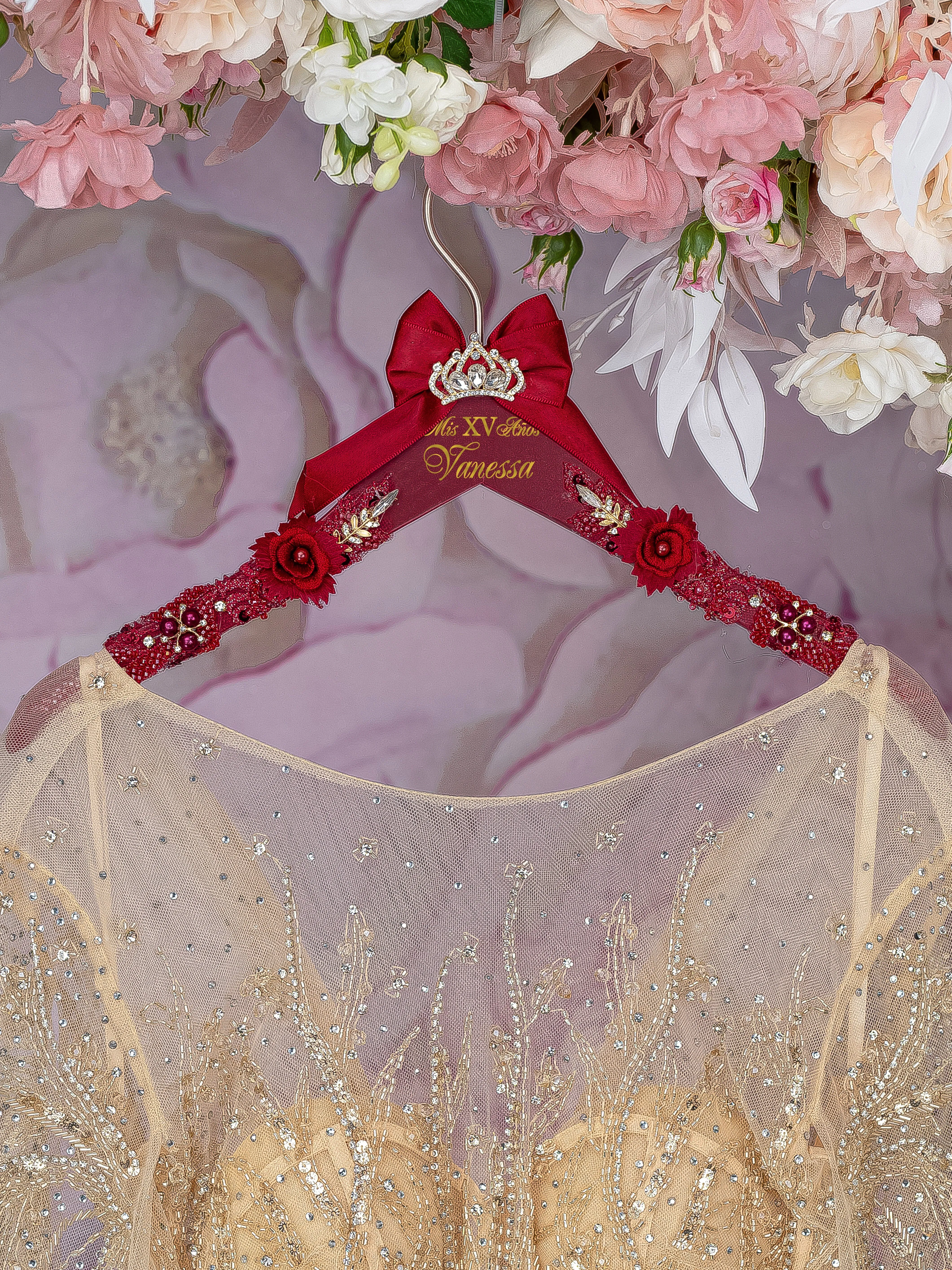 Burgundy quinceanera dress hanger