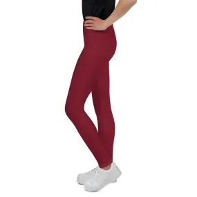 Burgundy Red Solid Color Print Premium Youth Leggings Gym Tights - Made in USA/EU