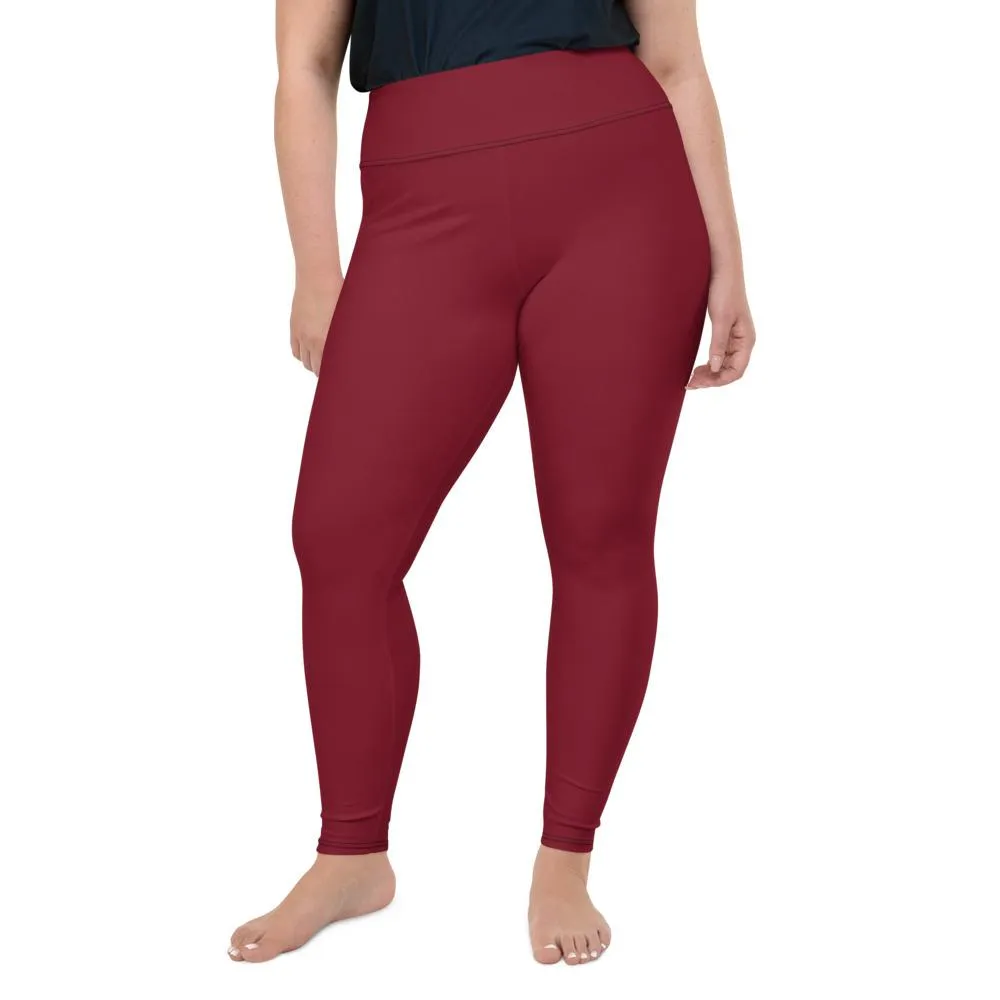 Burgundy Red Women's Tights, Solid Color Print Women's Plus Size Best Quality Leggings-Made in USA/EU