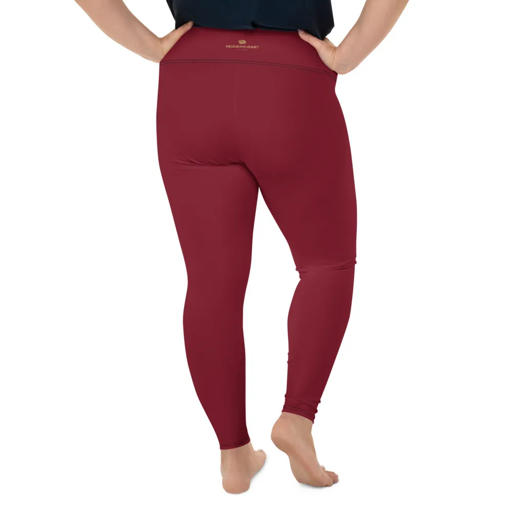 Burgundy Red Women's Tights, Solid Color Print Women's Plus Size Best Quality Leggings-Made in USA/EU