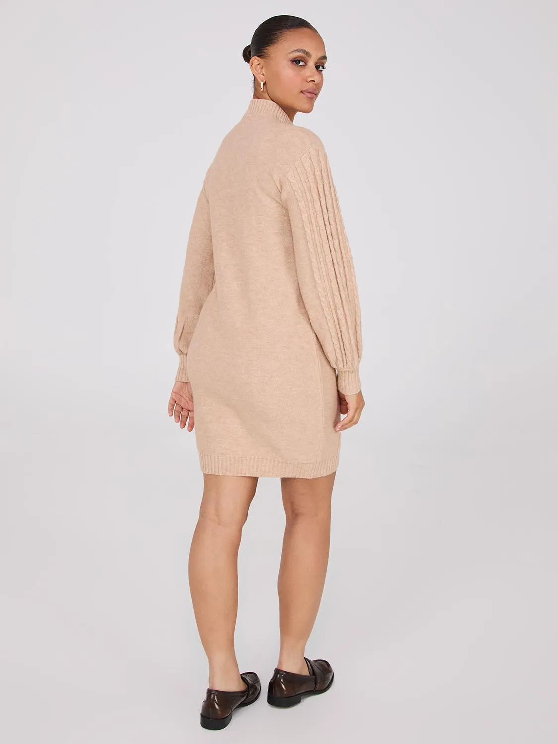 Cable Knit Mock Neck Sweater Dress