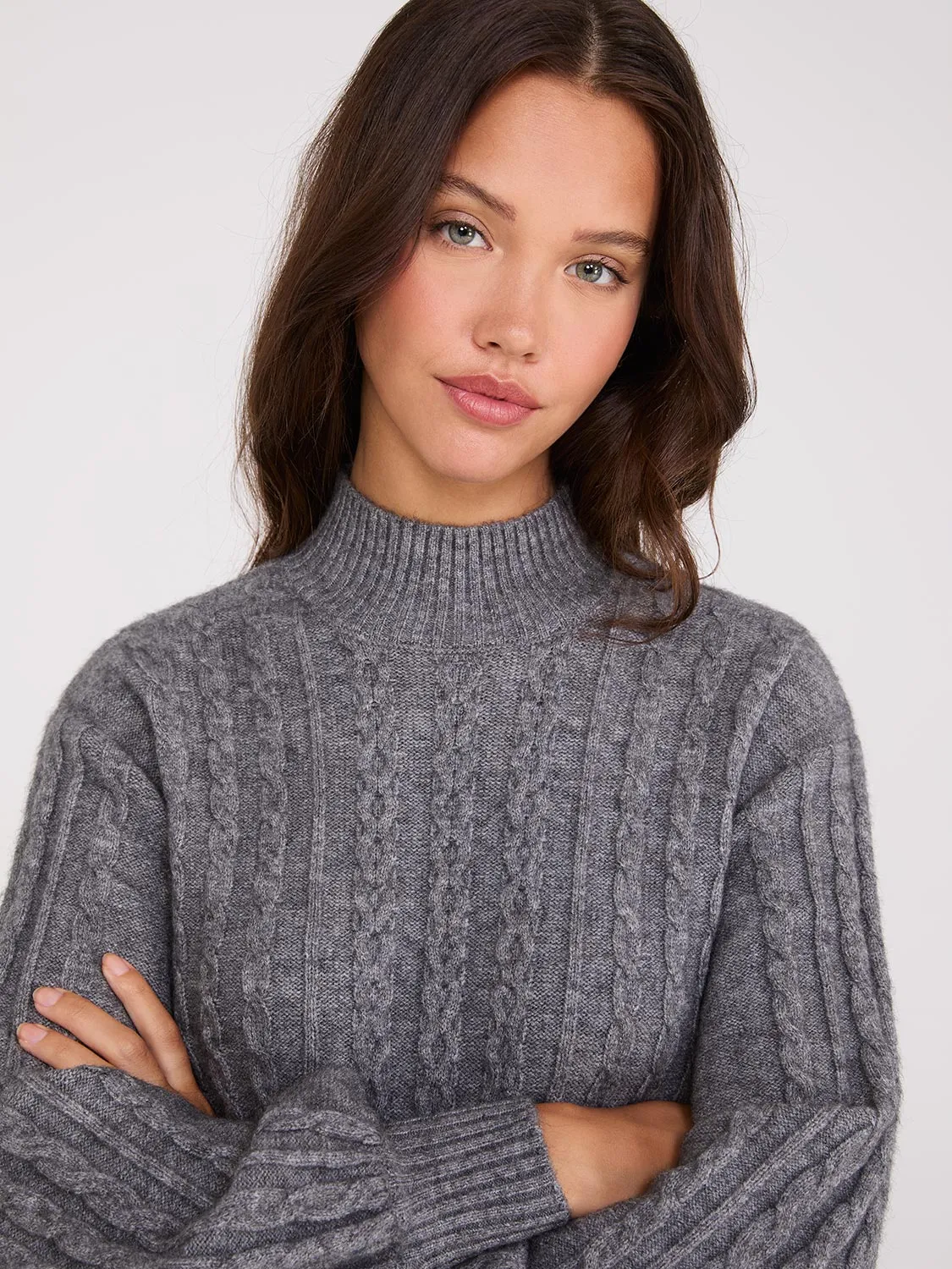 Cable Knit Mock Neck Sweater Dress