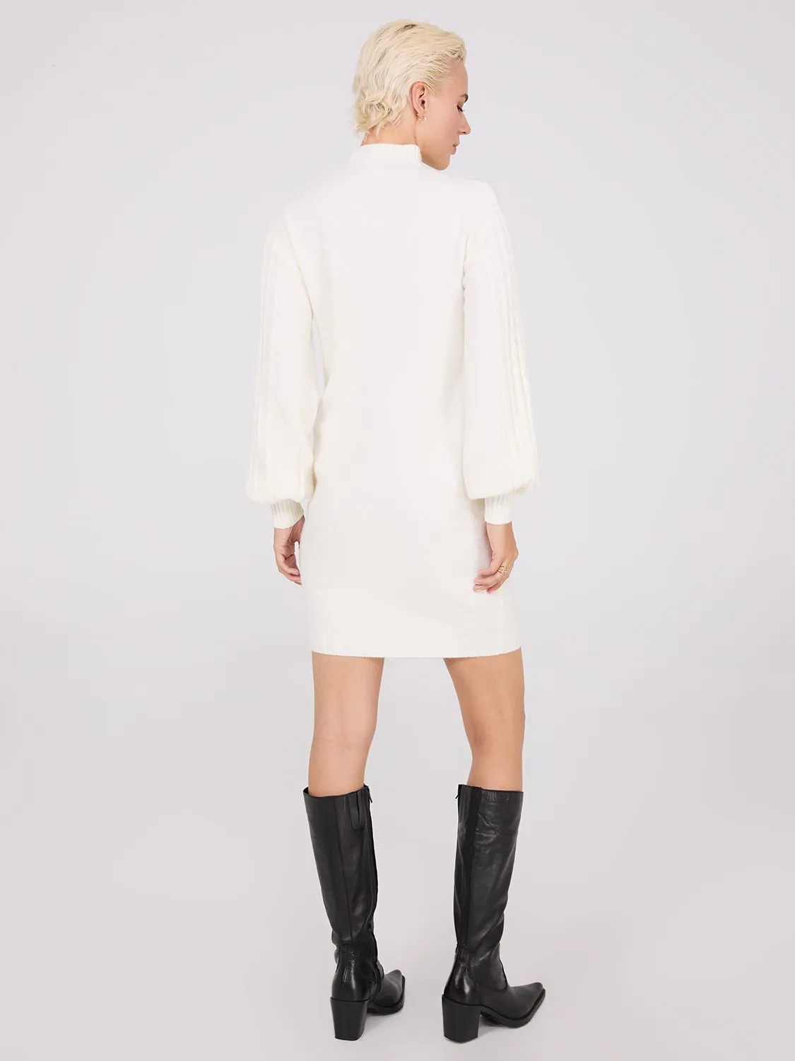 Cable Knit Mock Neck Sweater Dress