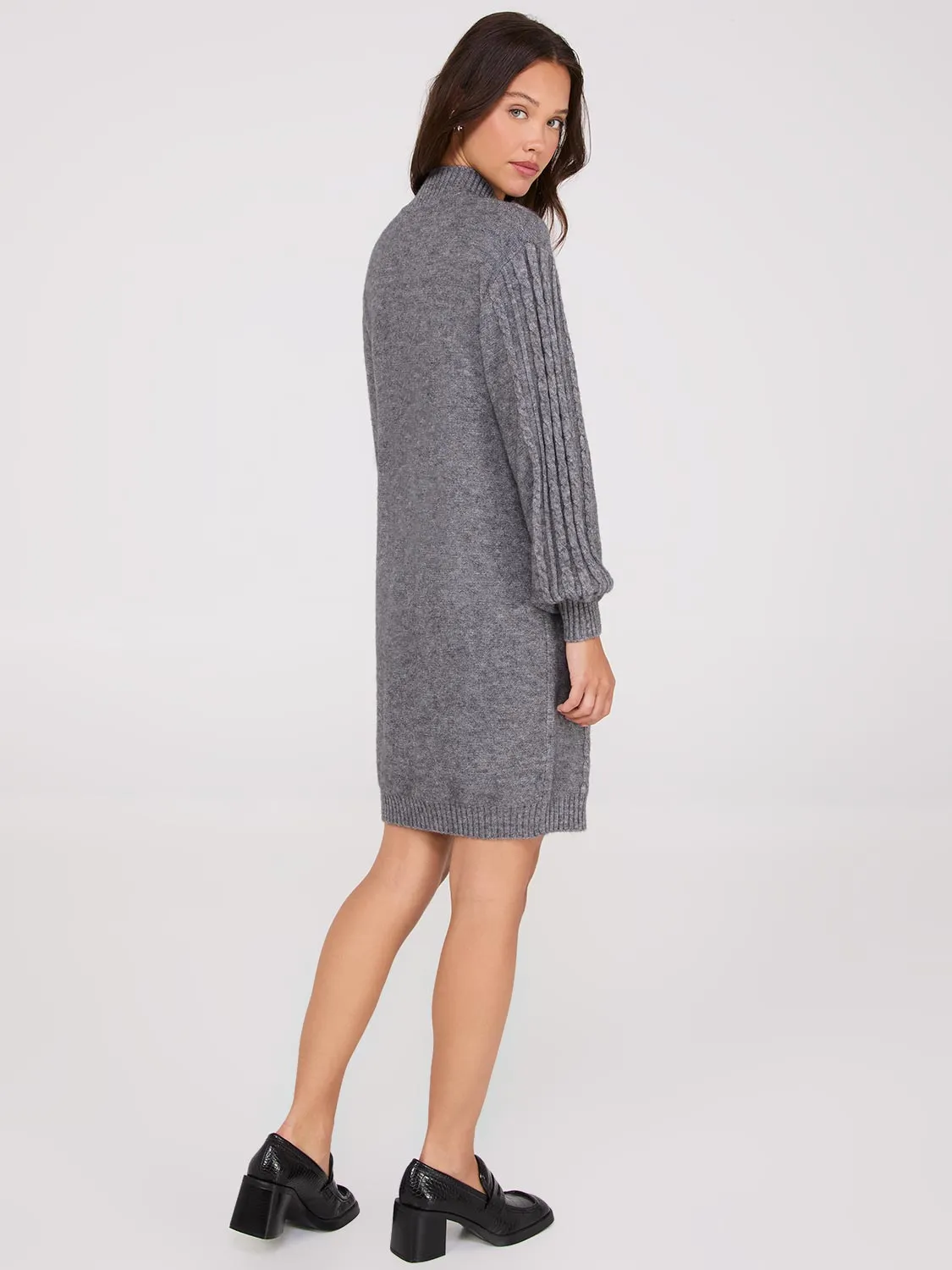 Cable Knit Mock Neck Sweater Dress