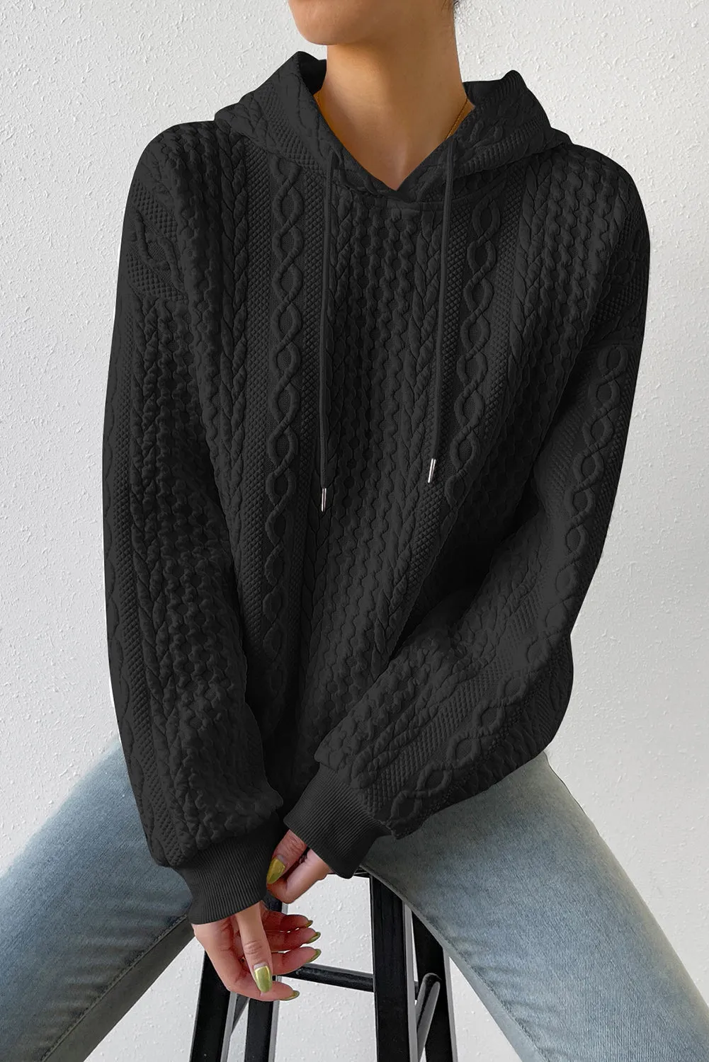 Cable Long Sleeve Drawstring Hoodie