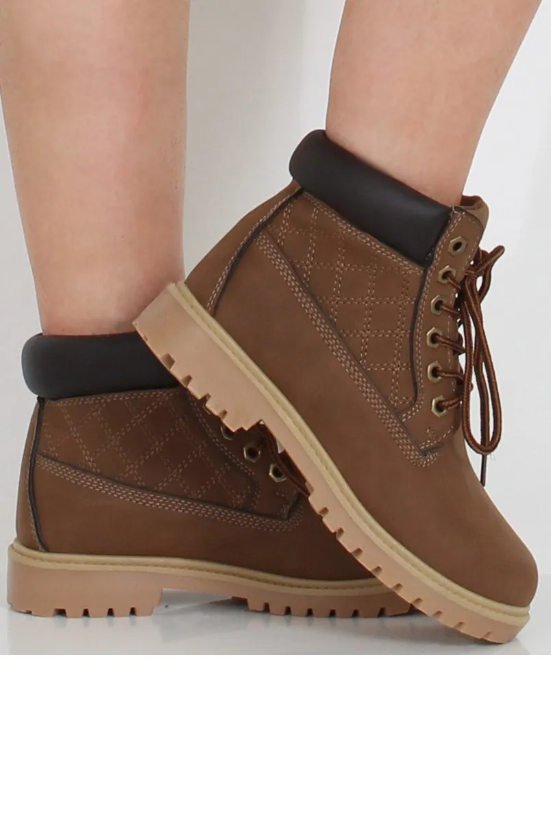 Camel Quilted Hiker Boots - Coco