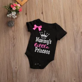 Cartoon Crown Letters Printed Bowknot Baby Girl Bodysuit