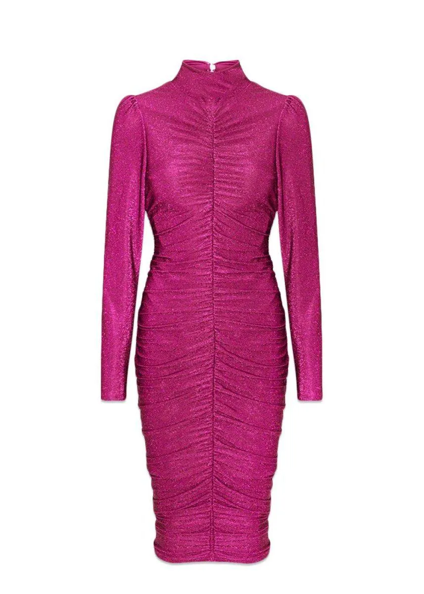 Cattia Wrinkle Dress - Fushcia Pink Glitter