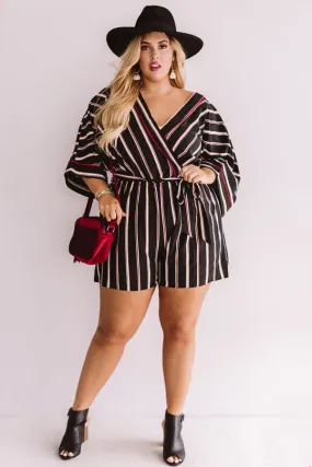 Center Of Chic Stripe Romper  Curves