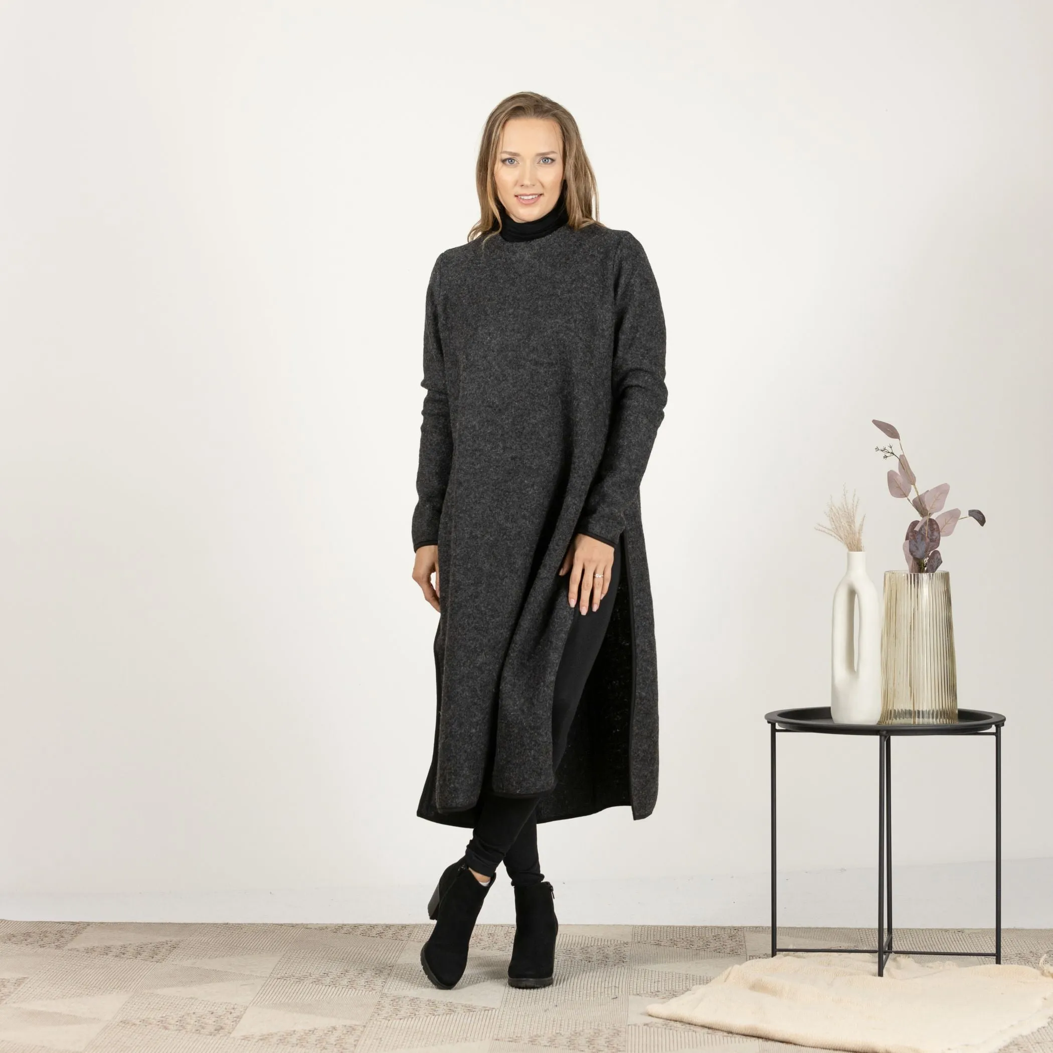 Charcoal Wool Winter Sweater Dress