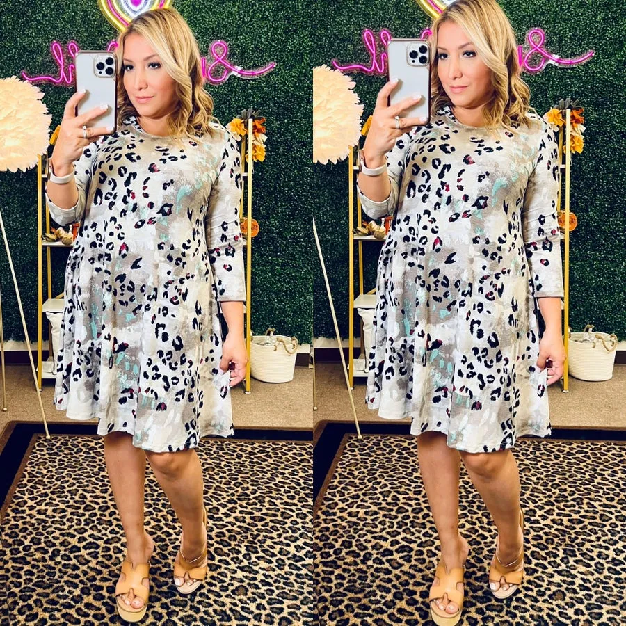 Cheetah Print 3/4 Sleeve Dress