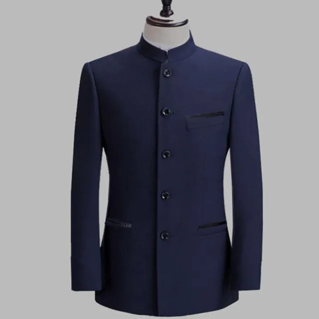 Chinese Style Mandarin Stand Collar Business Casual Wedding Slim Fit Blazer Men Casual Suit Jacket Male Coat 4XL