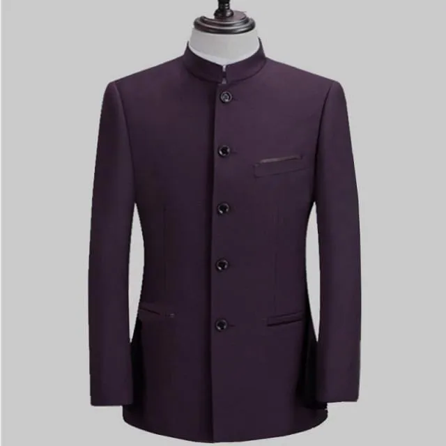 Chinese Style Mandarin Stand Collar Business Casual Wedding Slim Fit Blazer Men Casual Suit Jacket Male Coat 4XL