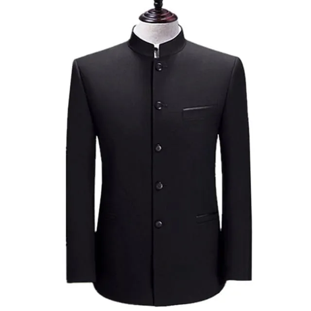 Chinese Style Mandarin Stand Collar Business Casual Wedding Slim Fit Blazer Men Casual Suit Jacket Male Coat 4XL