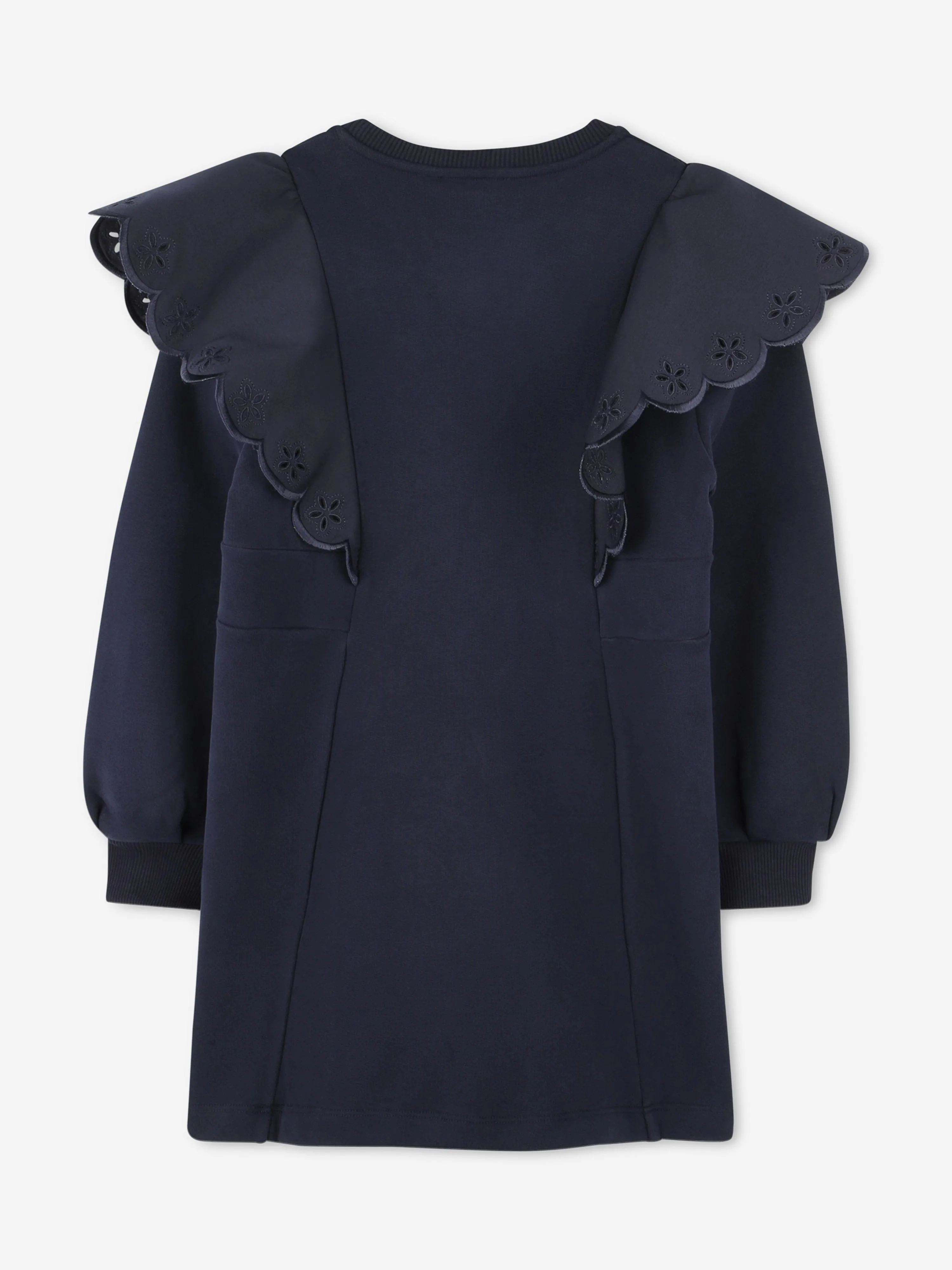 Chloé Girls Ruffle Sweater Dress in Navy