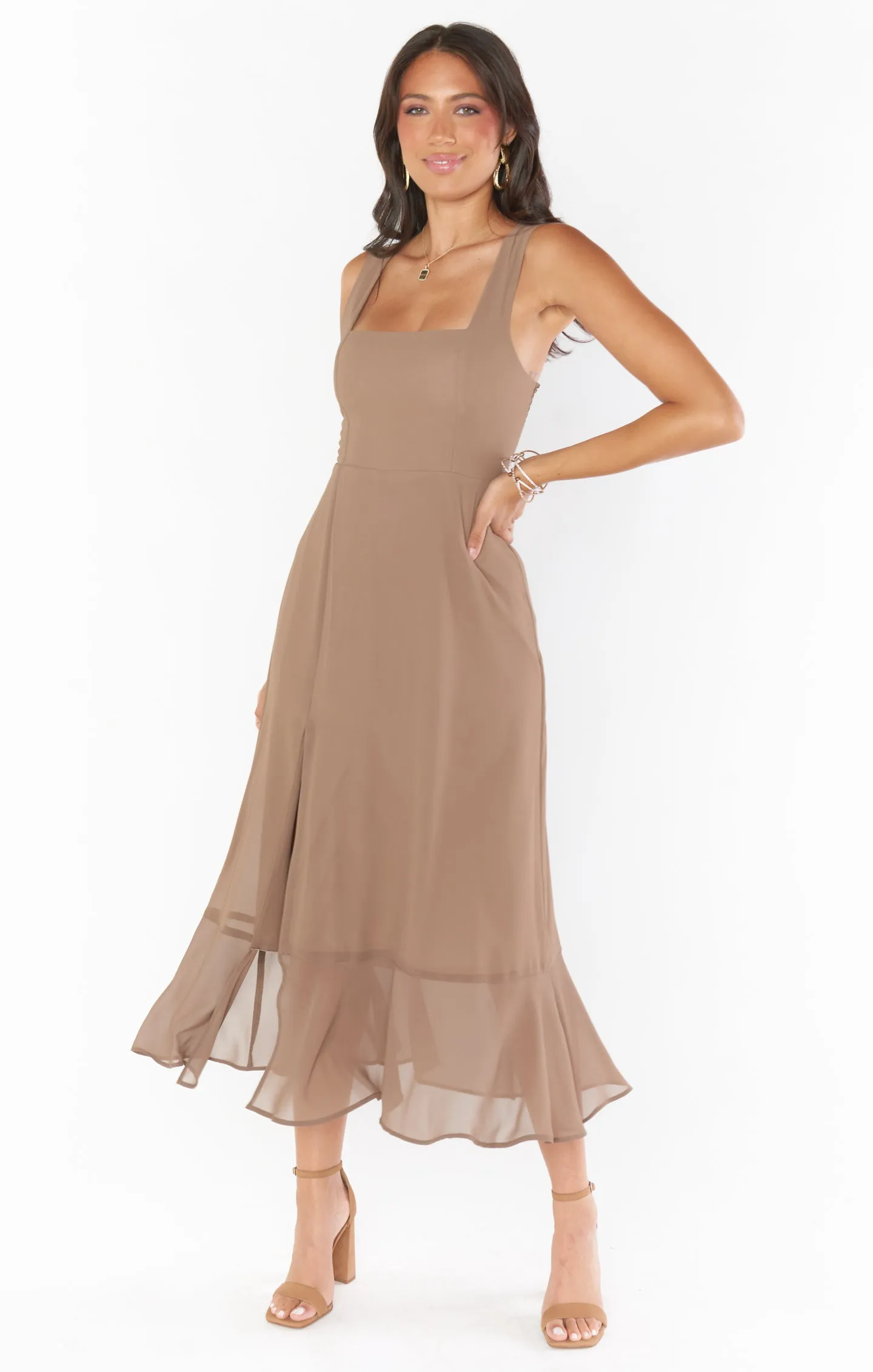 Claire Midi Dress ~ Dune Chiffon