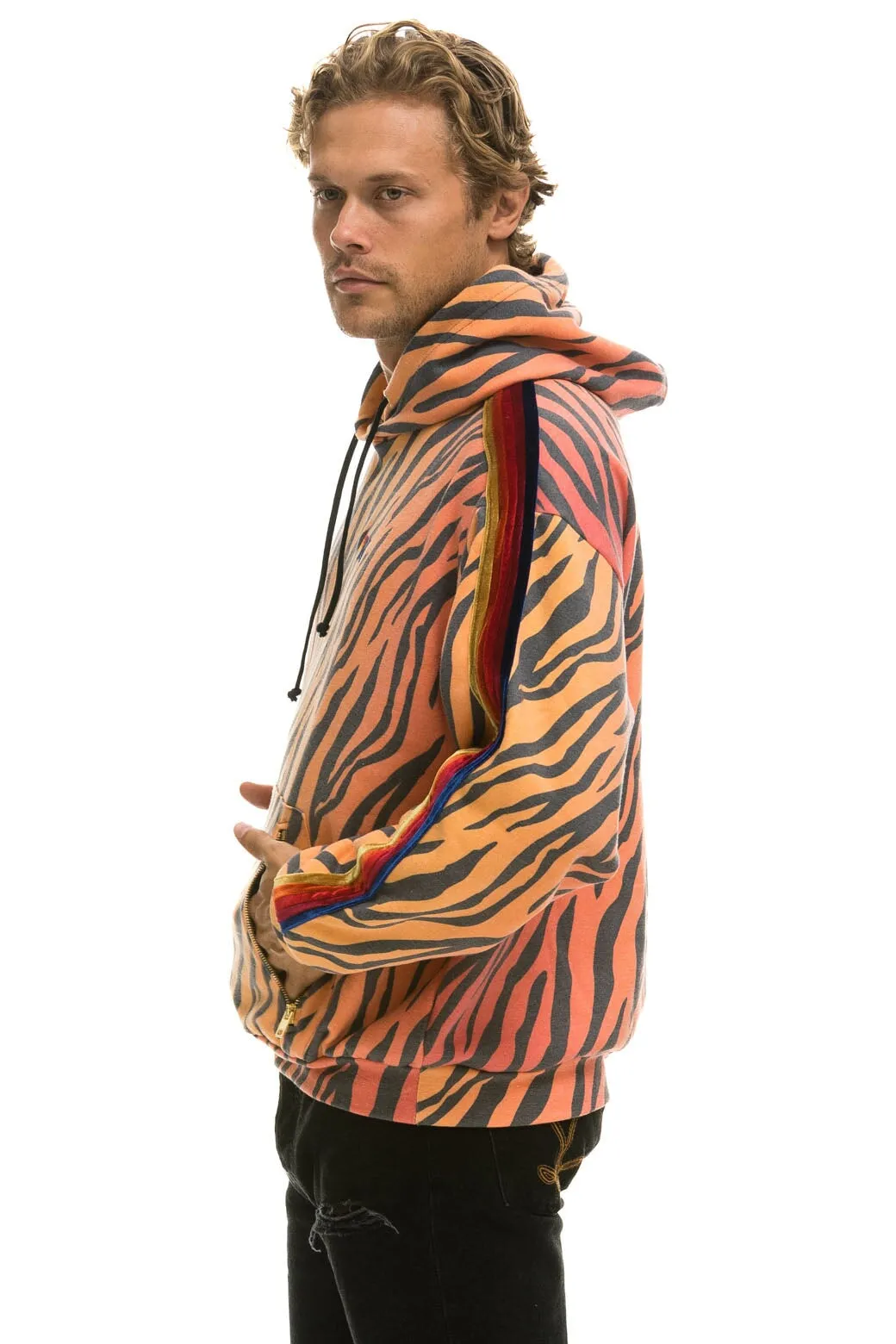 CLASSIC RELAXED PULLOVER HOODIE WITH ZIPPER POCKETS - TIGER