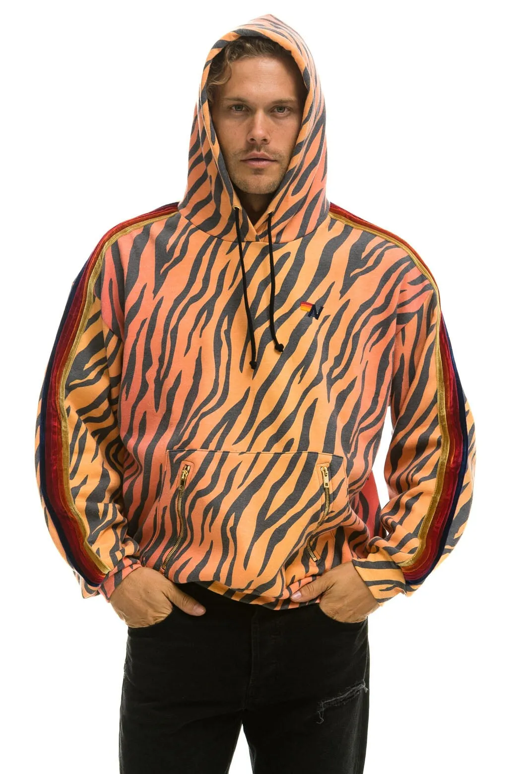 CLASSIC RELAXED PULLOVER HOODIE WITH ZIPPER POCKETS - TIGER